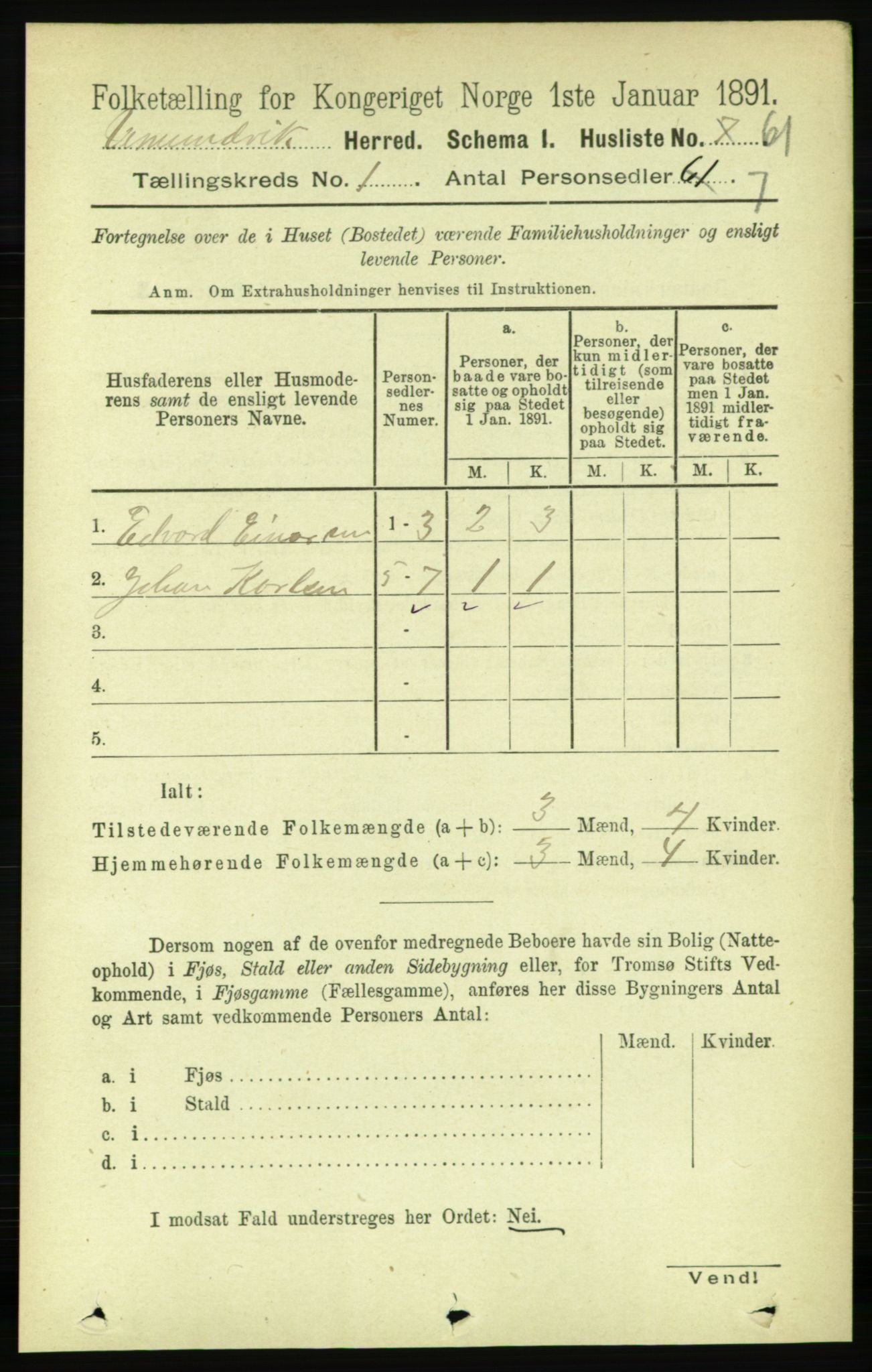 RA, 1891 census for 1745 Vemundvik, 1891, p. 73