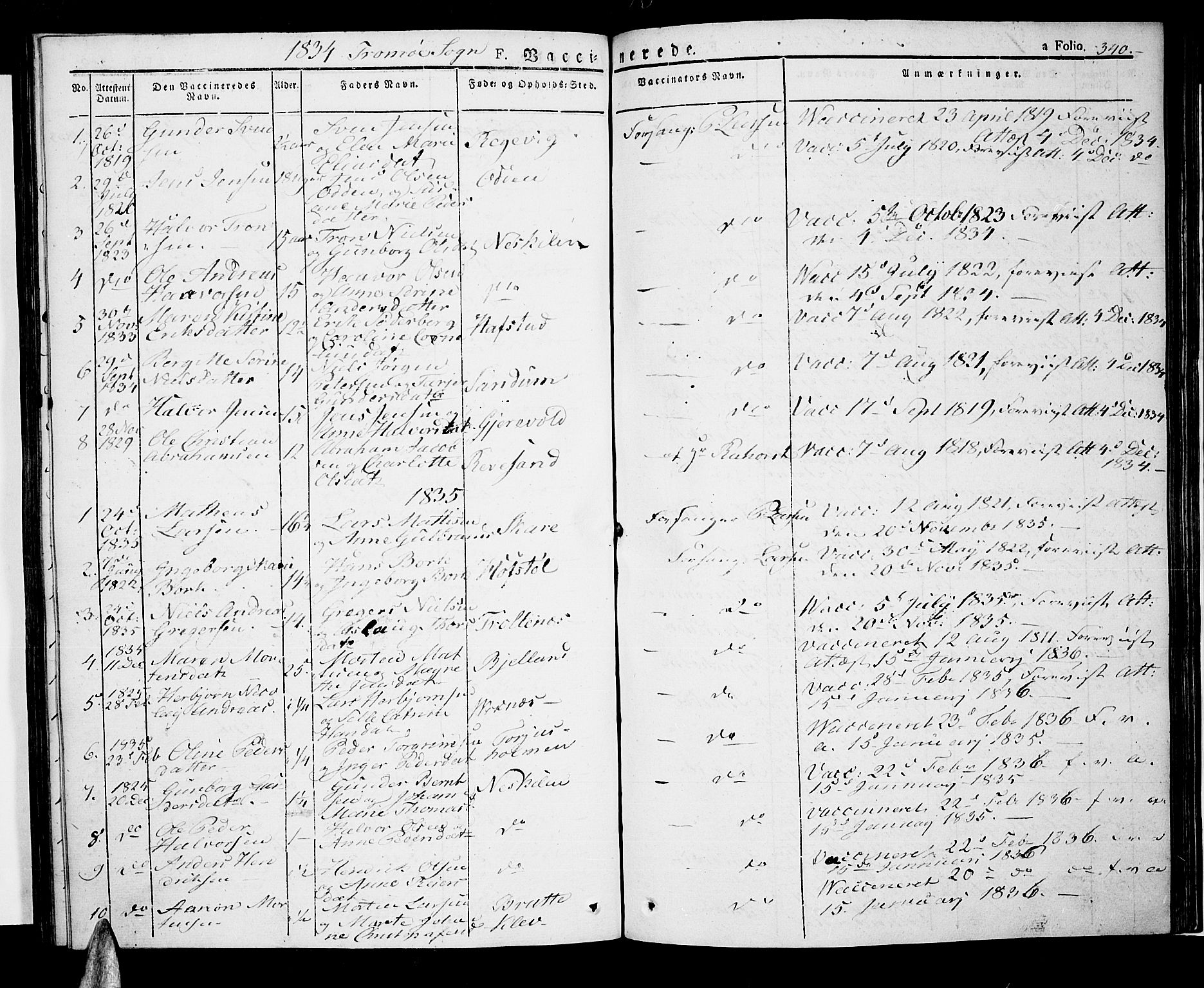 Tromøy sokneprestkontor, SAK/1111-0041/F/Fa/L0003: Parish register (official) no. A 3, 1825-1837, p. 340