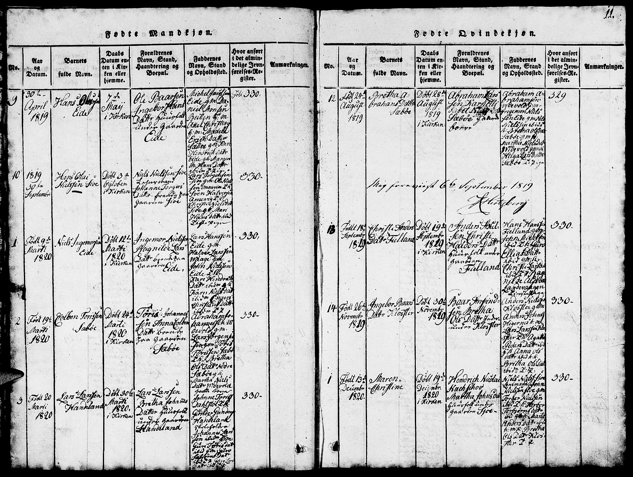 Fjelberg sokneprestembete, AV/SAB-A-75201/H/Hab: Parish register (copy) no. B 1, 1815-1823, p. 11