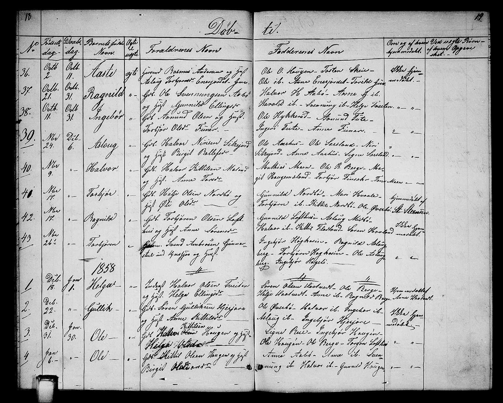 Hjartdal kirkebøker, SAKO/A-270/G/Ga/L0002: Parish register (copy) no. I 2, 1854-1888, p. 18-19