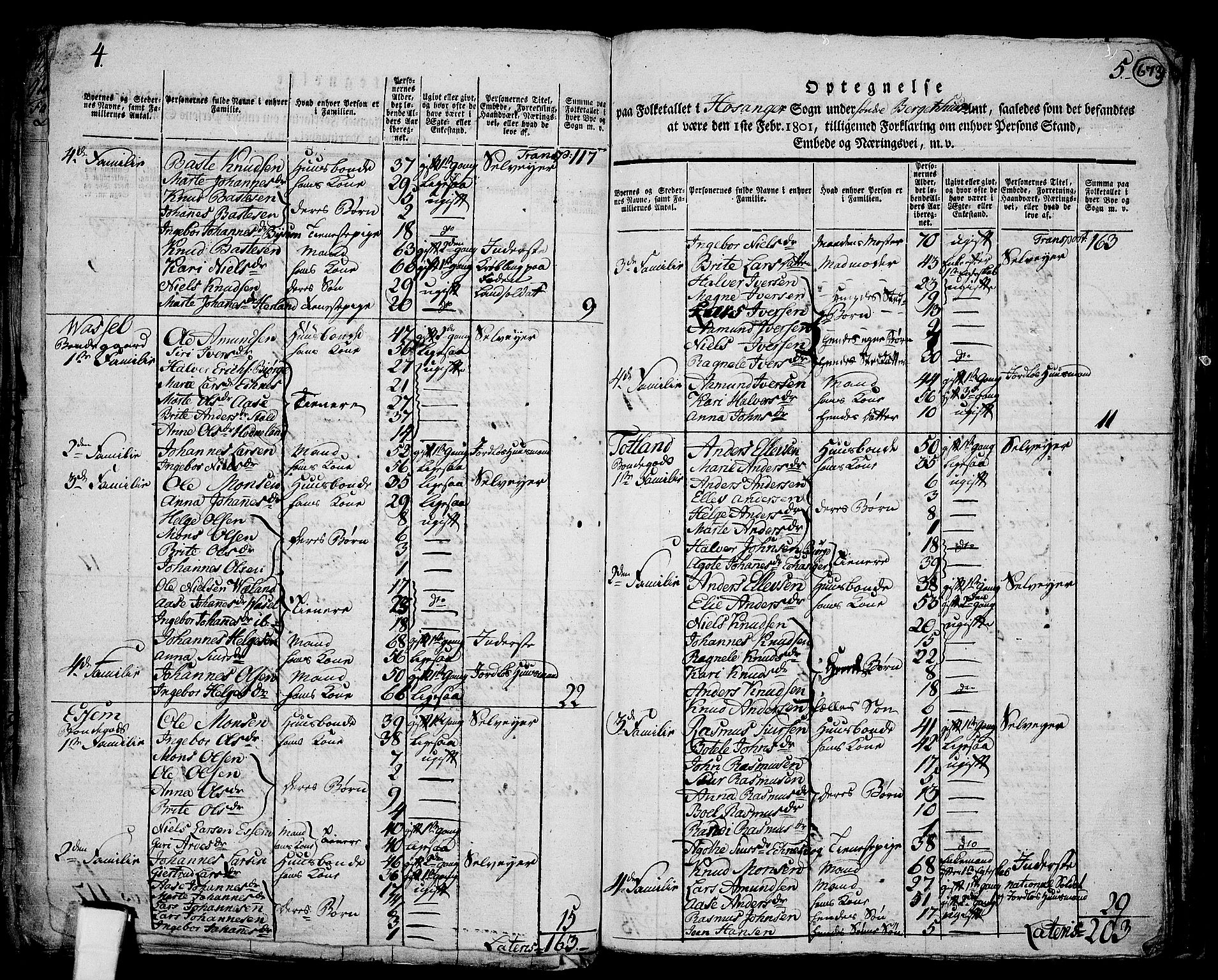 RA, 1801 census for 1253P Hosanger, 1801, p. 672b-673a