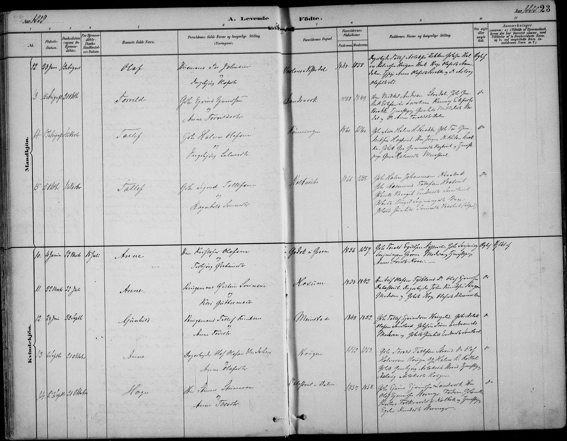 Kviteseid kirkebøker, SAKO/A-276/F/Fb/L0002: Parish register (official) no. II 2, 1882-1916, p. 23