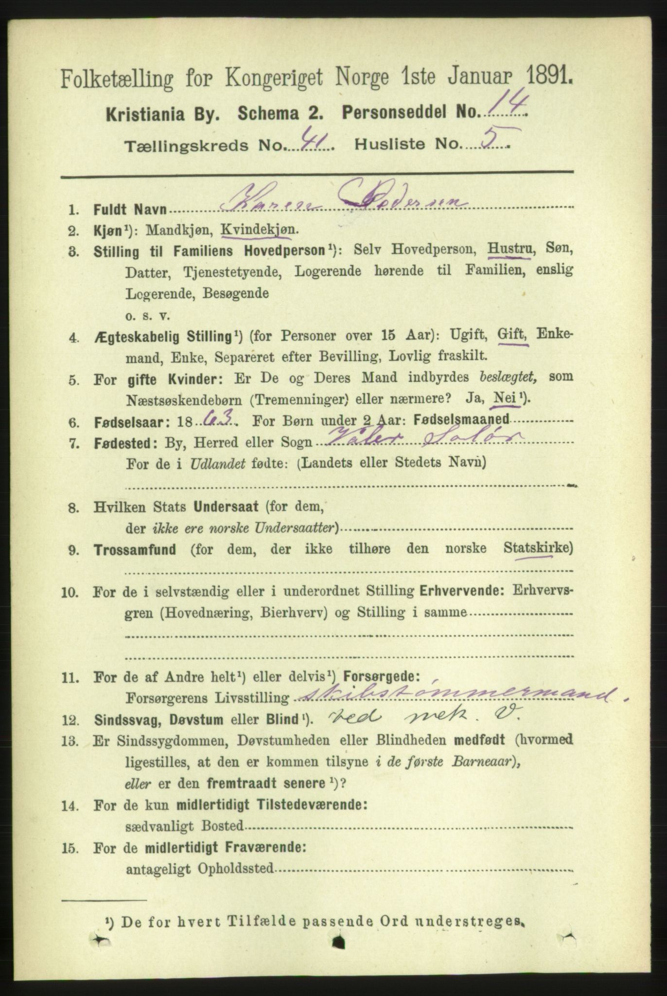 RA, 1891 census for 0301 Kristiania, 1891, p. 24091