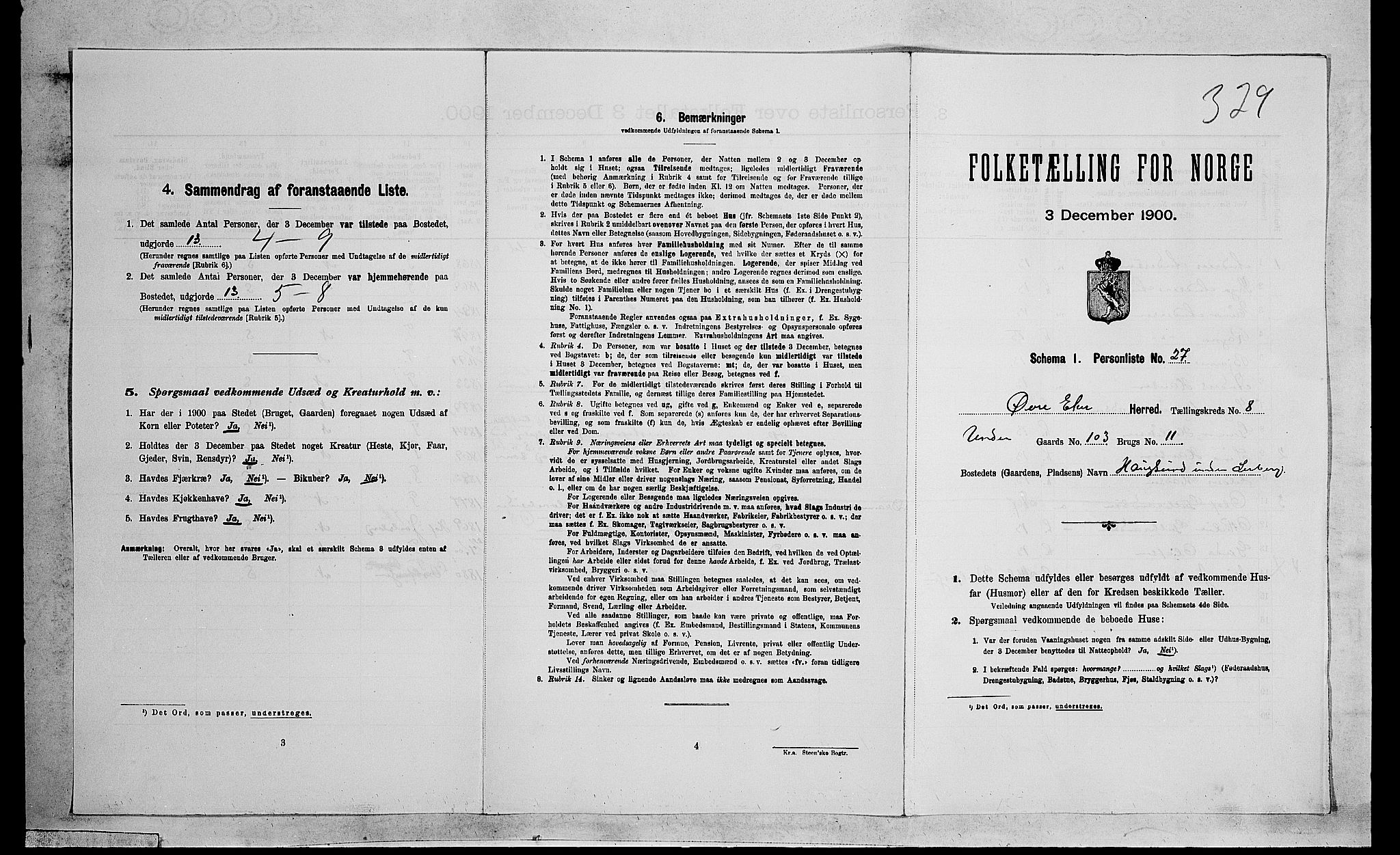 RA, 1900 census for Øvre Eiker, 1900, p. 1520