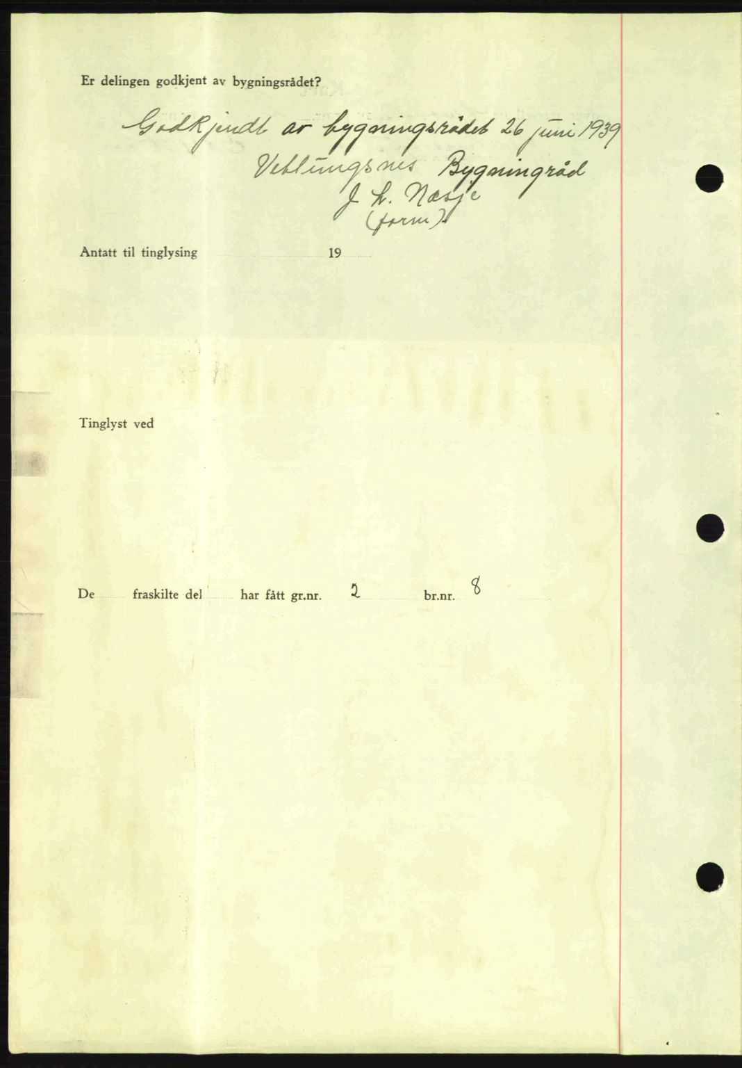 Romsdal sorenskriveri, AV/SAT-A-4149/1/2/2C: Mortgage book no. A7, 1939-1939, Diary no: : 1781/1939