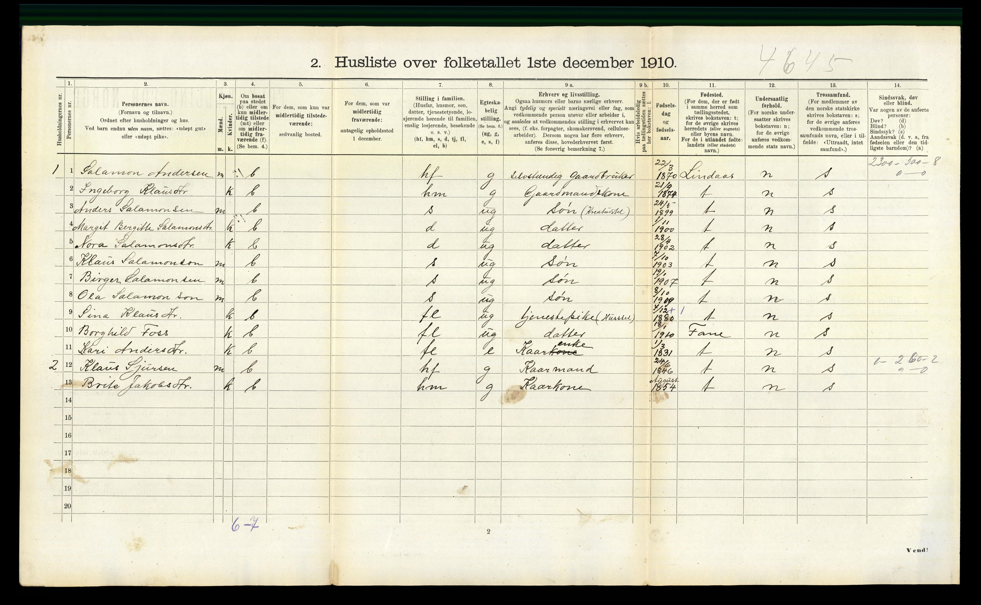 RA, 1910 census for Masfjorden, 1910, p. 211
