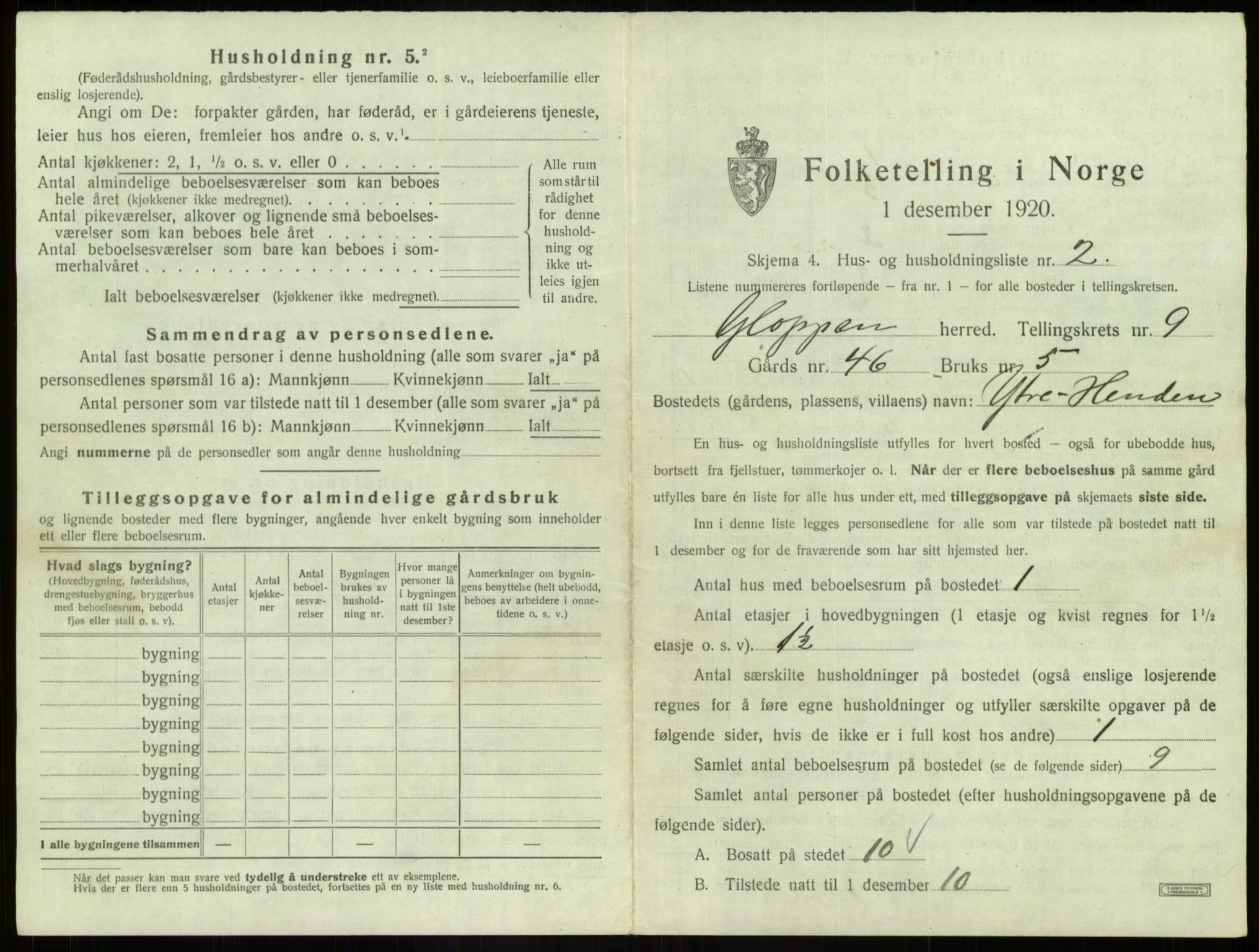 SAB, 1920 census for Gloppen, 1920, p. 613