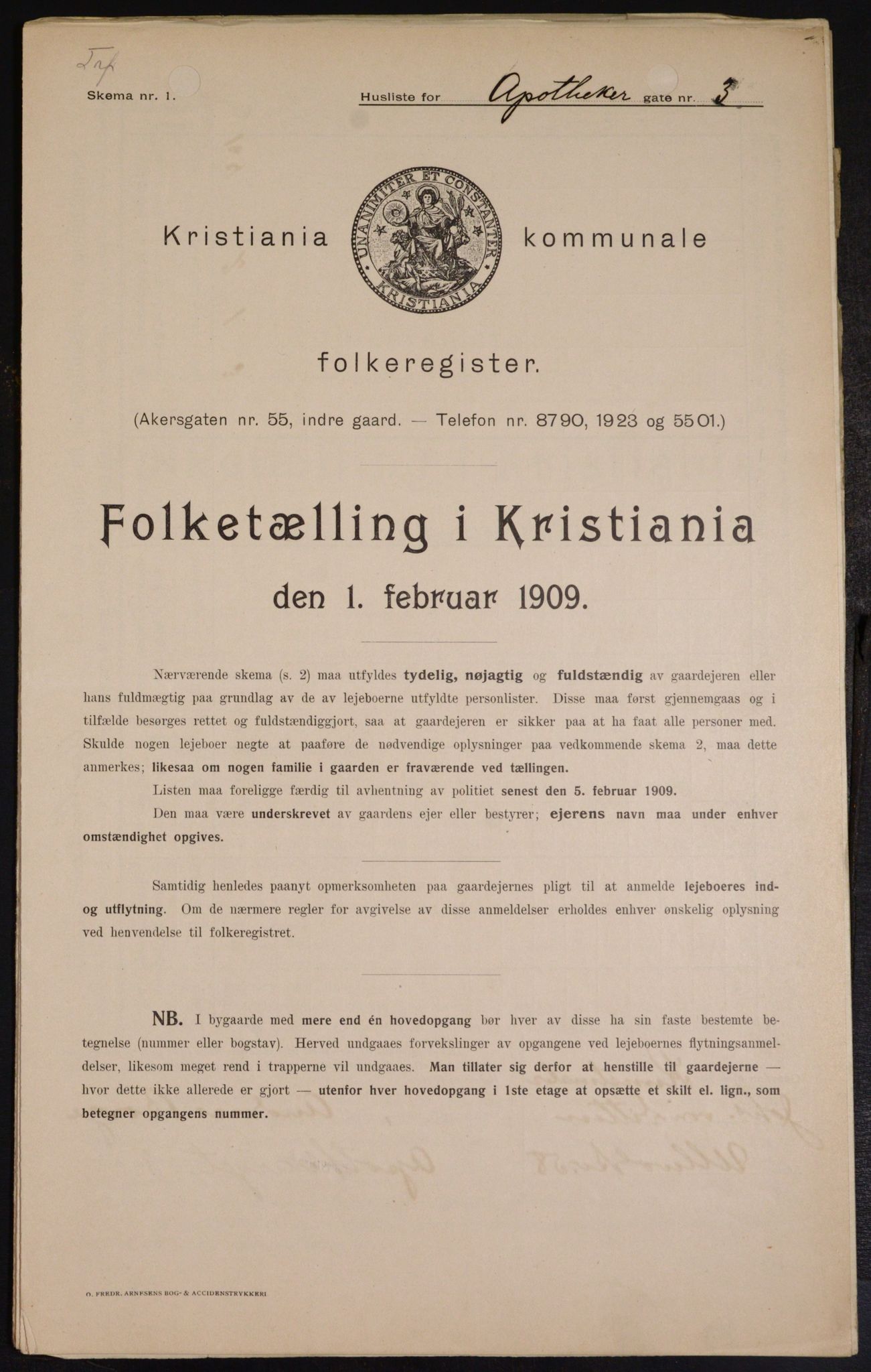 OBA, Municipal Census 1909 for Kristiania, 1909, p. 1351