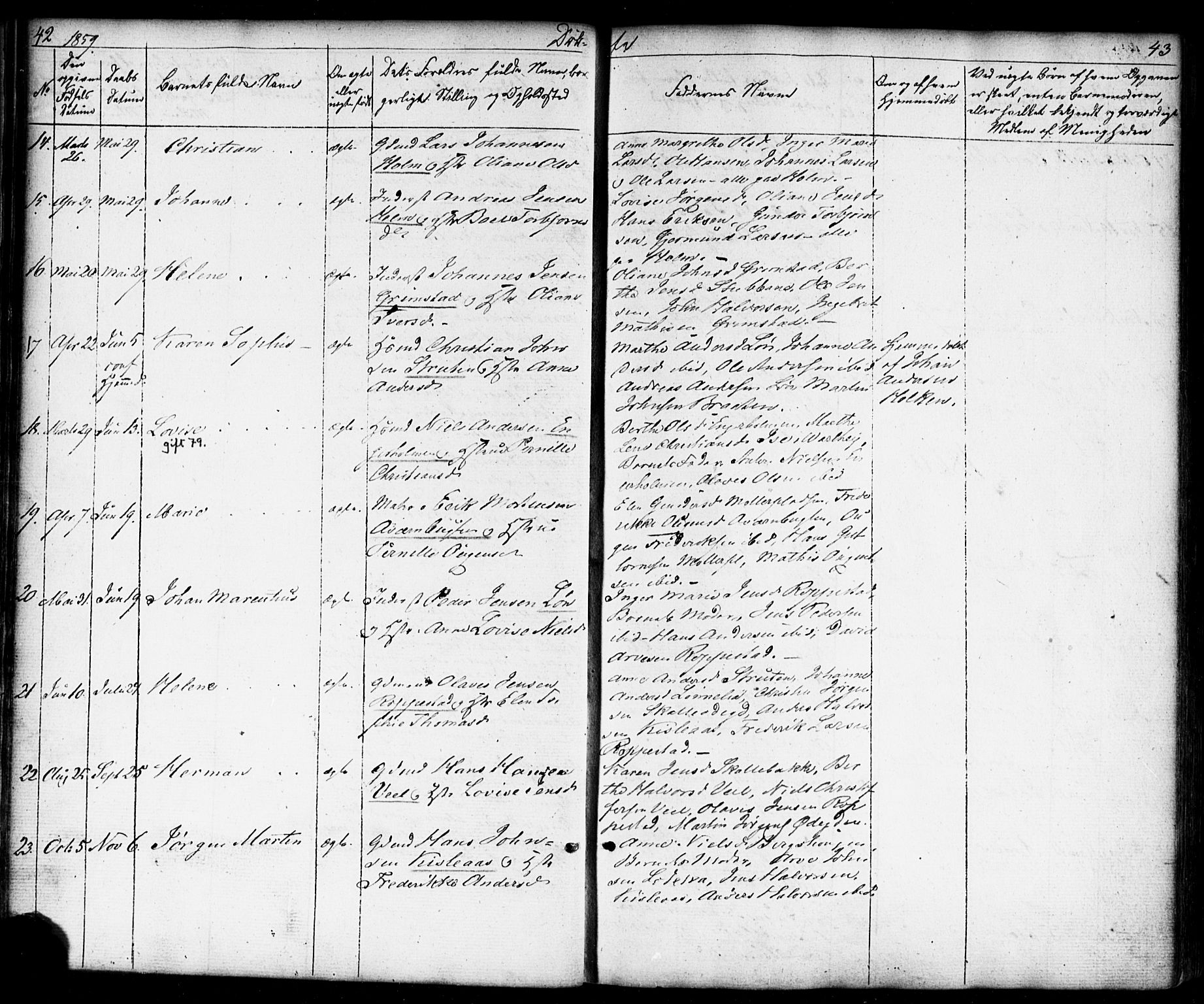 Borge prestekontor Kirkebøker, AV/SAO-A-10903/F/Fb/L0002: Parish register (official) no. II 2, 1853-1877, p. 42-43