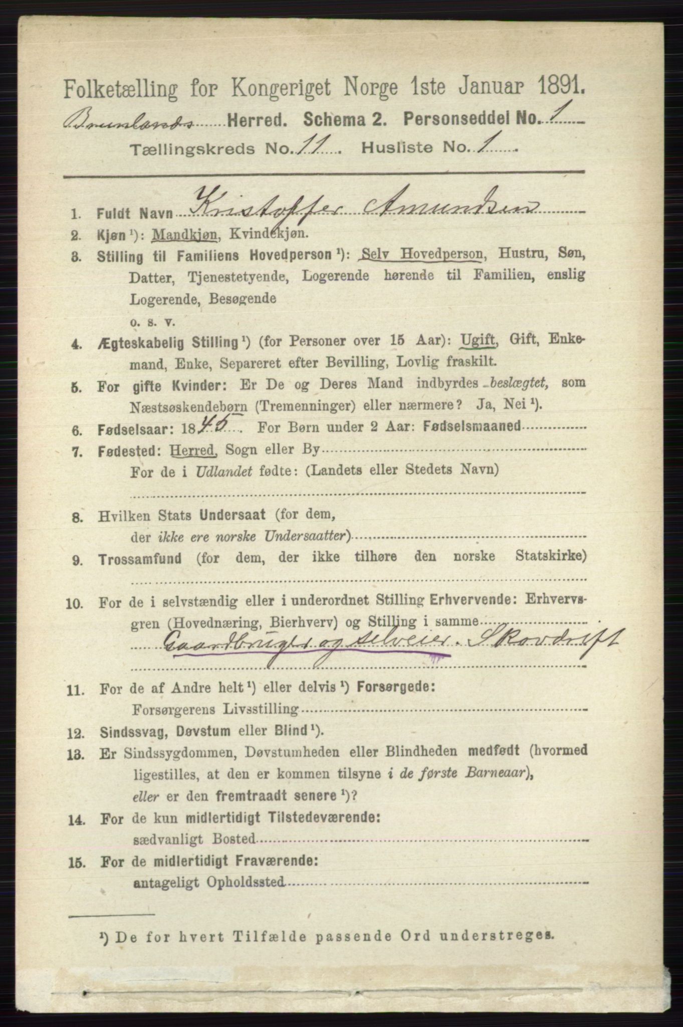 RA, 1891 census for 0726 Brunlanes, 1891, p. 5364