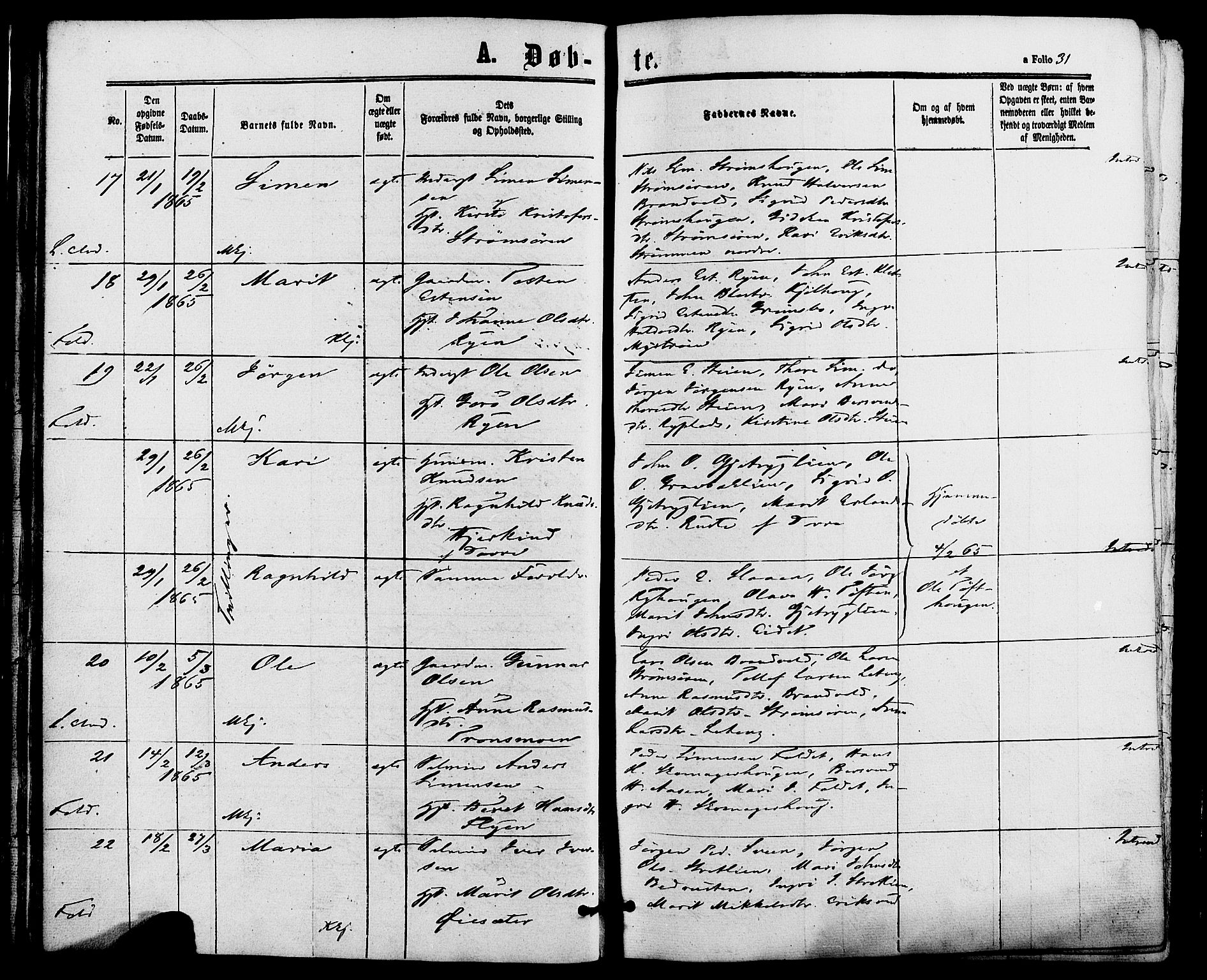 Alvdal prestekontor, AV/SAH-PREST-060/H/Ha/Haa/L0001: Parish register (official) no. 1, 1863-1882, p. 31