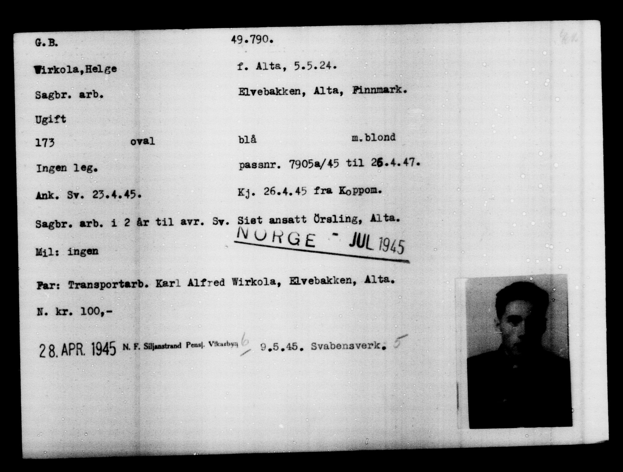 Utenriksstasjonene, Legasjonen i Stockholm, Flyktningkontoret, AV/RA-S-6753/V/Va/L0019: Kjesäterkartoteket, flyktninger med registreringsnr. 49600-55060, 1940-1945, p. 202