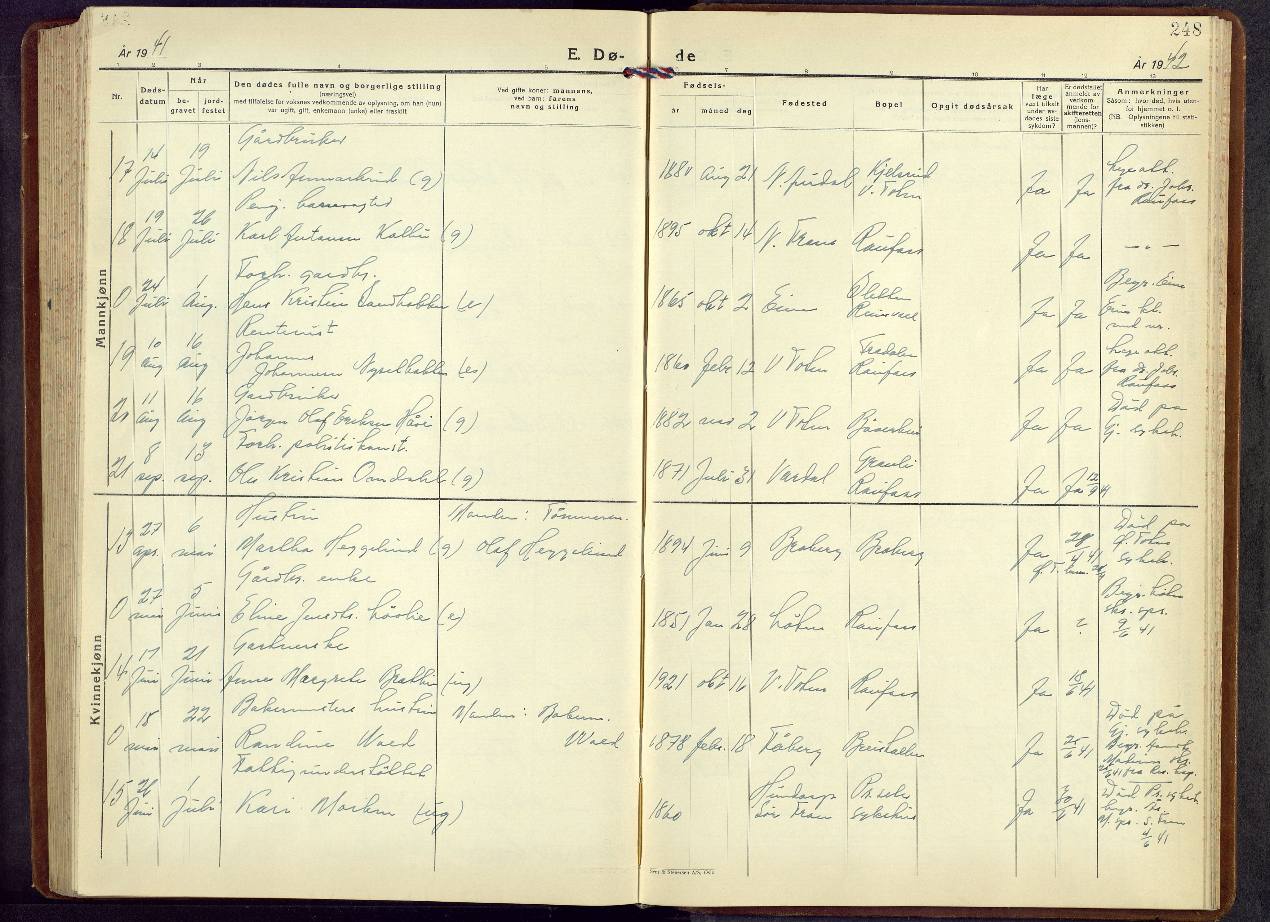 Vestre Toten prestekontor, AV/SAH-PREST-108/H/Ha/Hab/L0013: Parish register (copy) no. 13, 1940-1956, p. 248