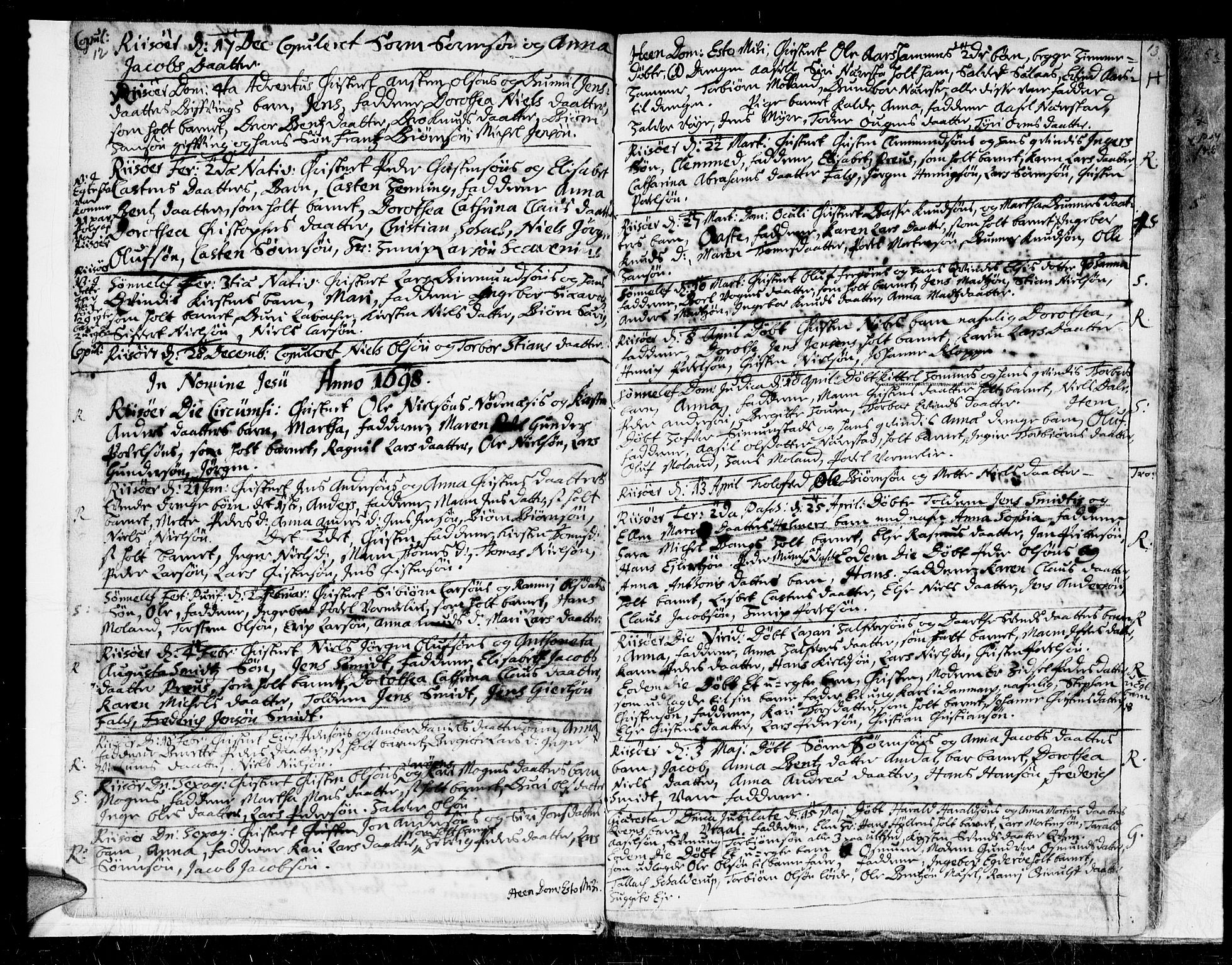 Gjerstad sokneprestkontor, AV/SAK-1111-0014/F/Fa/Faa/L0001: Parish register (official) no. A 1, 1695-1717, p. 12-13