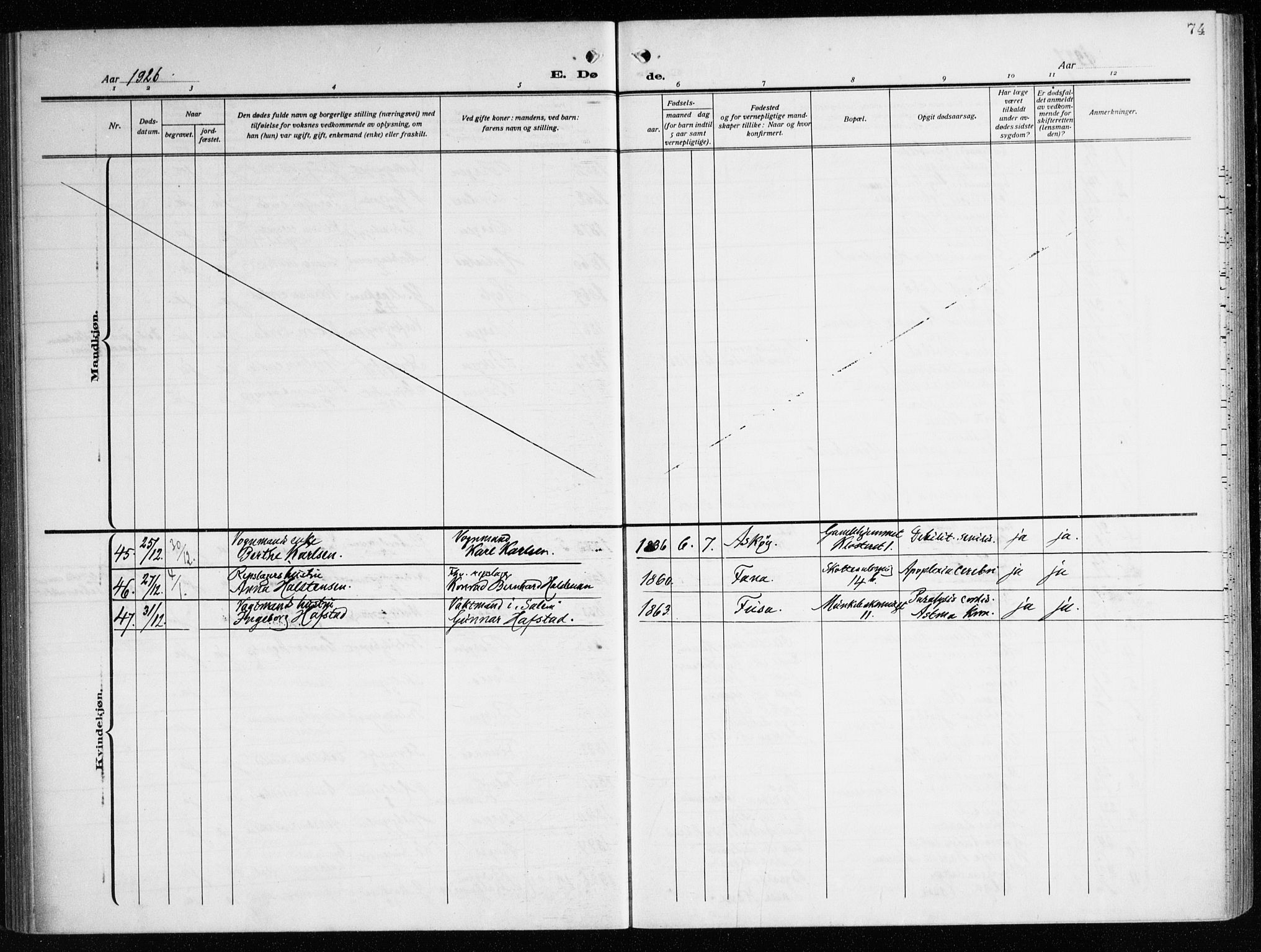 Nykirken Sokneprestembete, AV/SAB-A-77101/H/Haa/L0046: Parish register (official) no. E 6, 1918-1944, p. 74