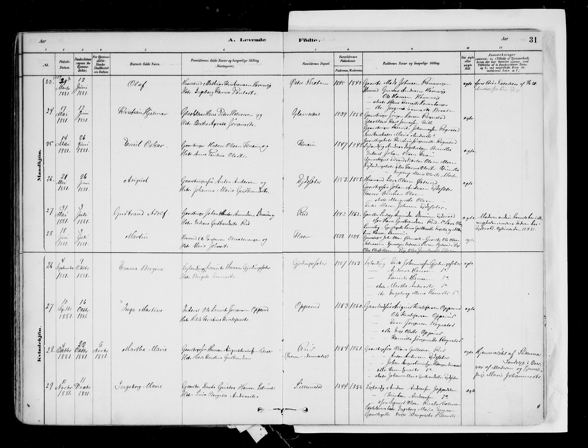 Hurdal prestekontor Kirkebøker, AV/SAO-A-10889/F/Fa/L0007: Parish register (official) no. I 7, 1878-1906, p. 31