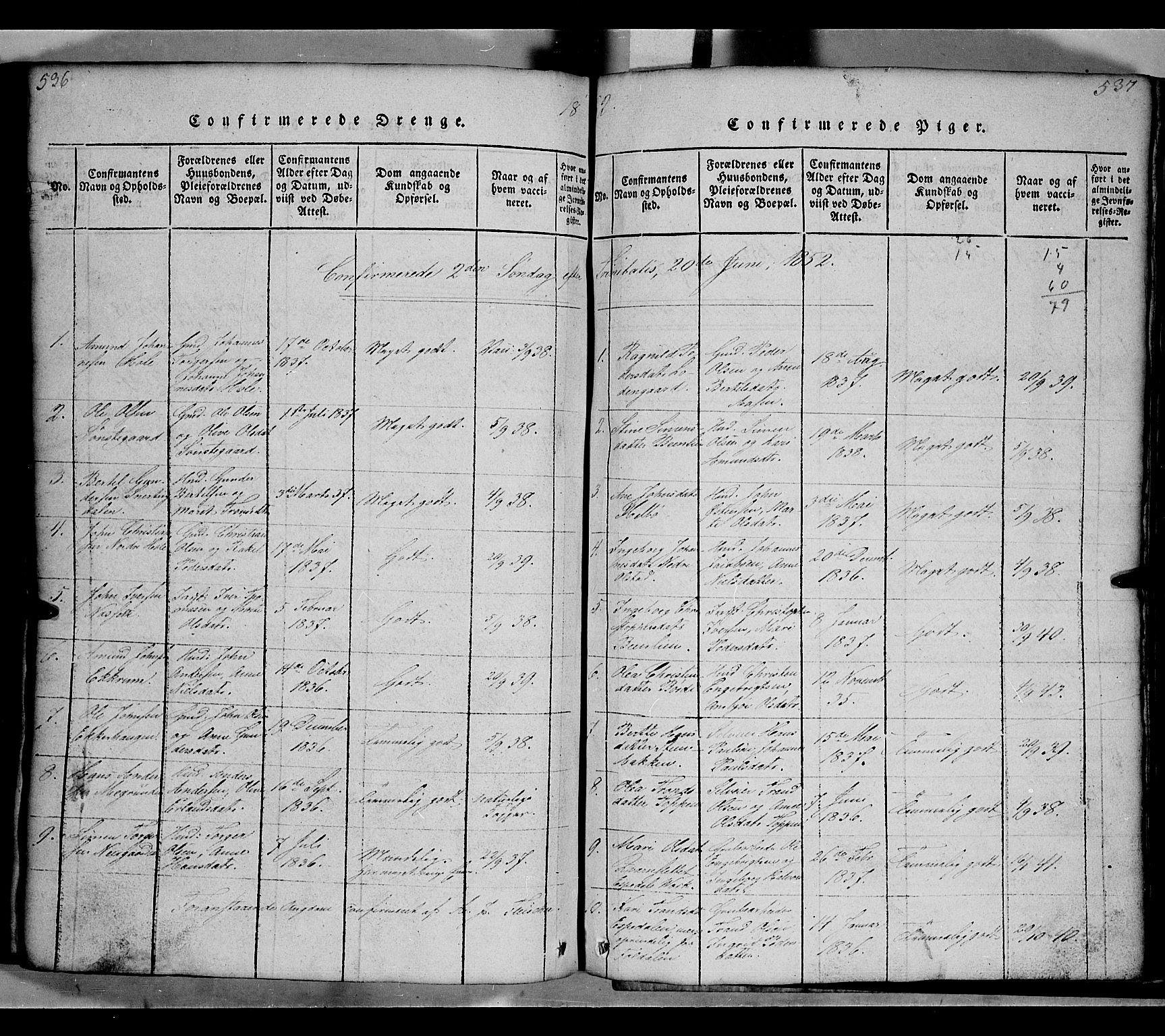 Gausdal prestekontor, SAH/PREST-090/H/Ha/Hab/L0002: Parish register (copy) no. 2, 1818-1874, p. 536-537