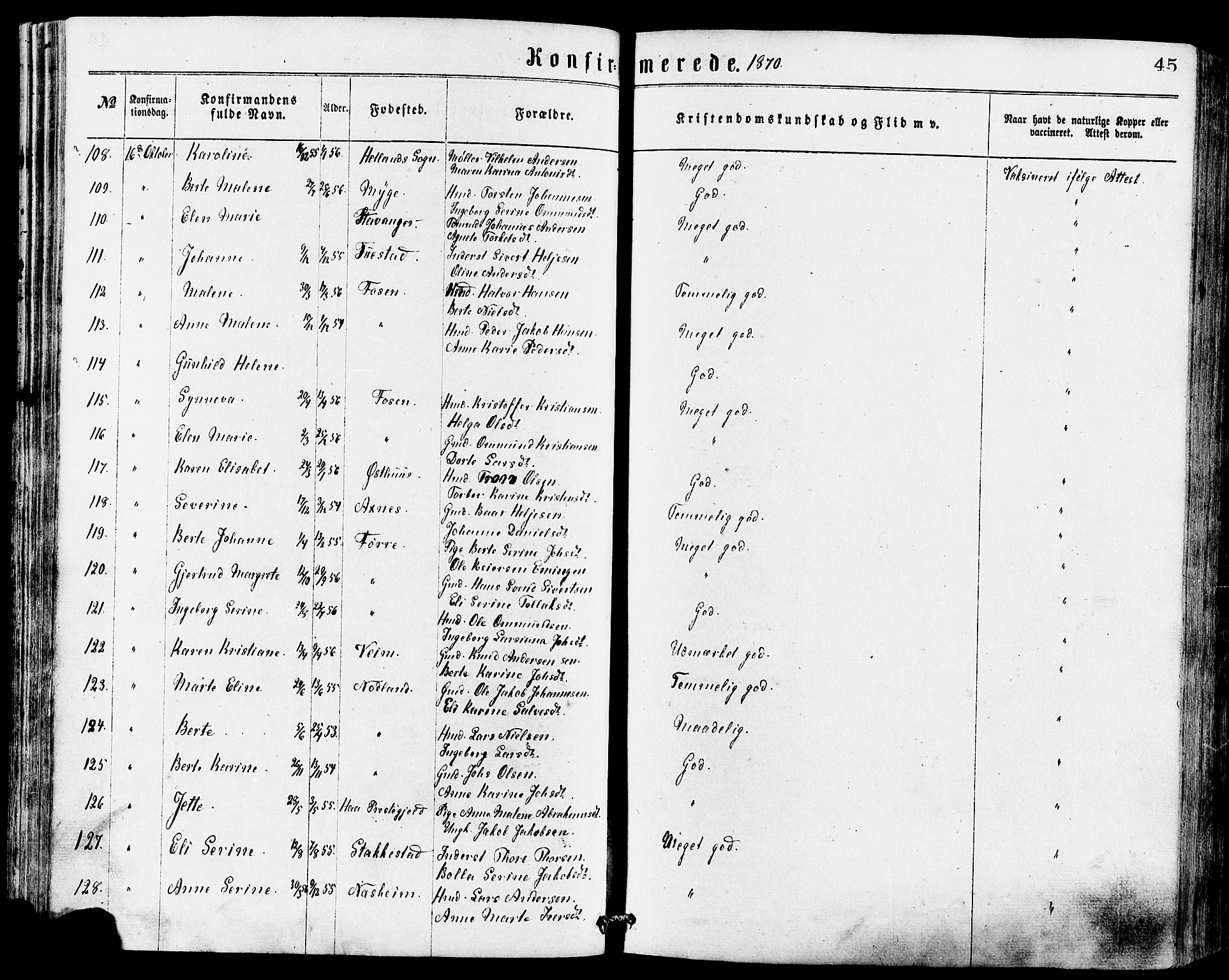 Avaldsnes sokneprestkontor, AV/SAST-A -101851/H/Ha/Haa/L0012: Parish register (official) no. A 12, 1865-1880, p. 45