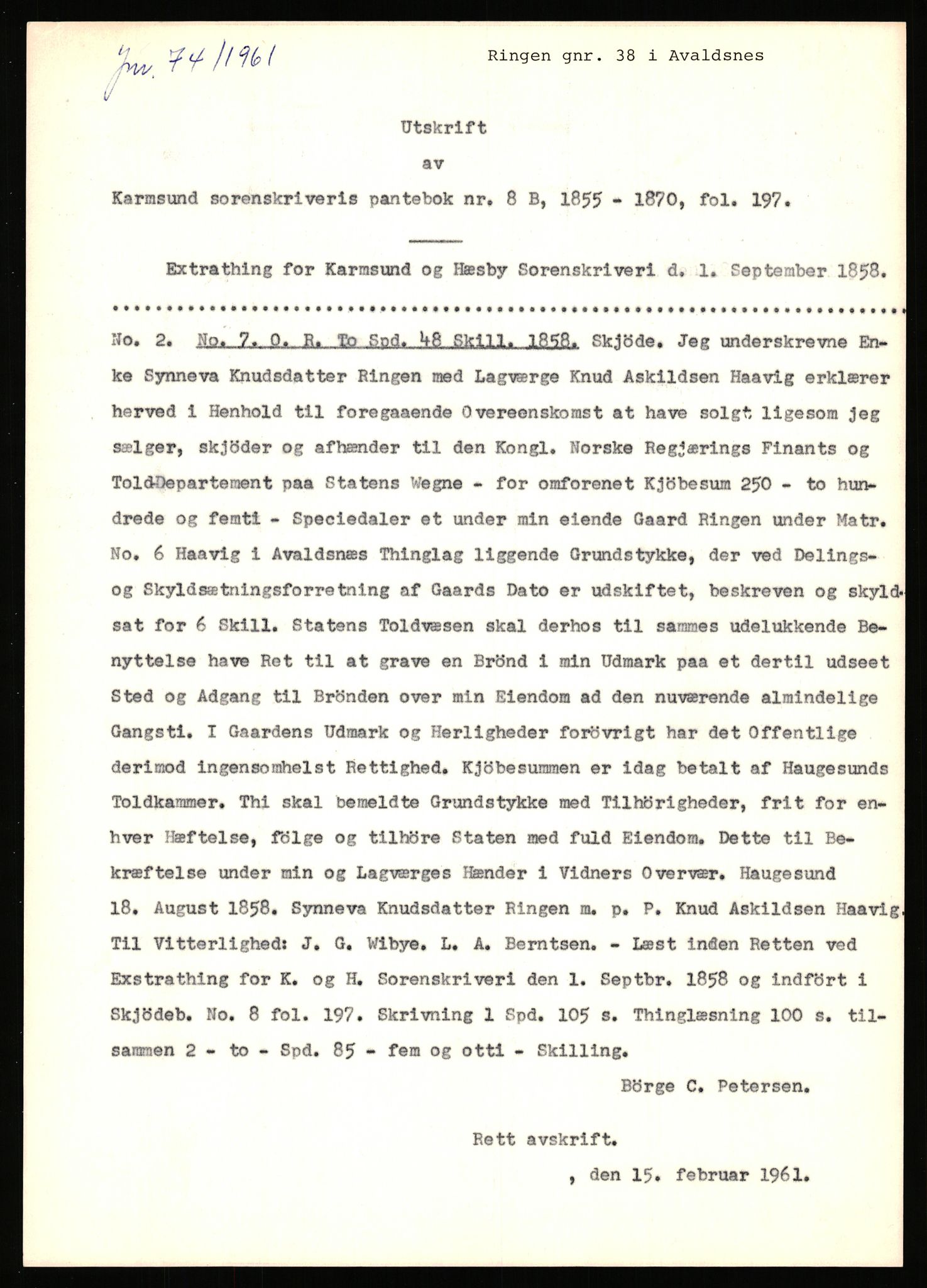 Statsarkivet i Stavanger, AV/SAST-A-101971/03/Y/Yj/L0068: Avskrifter sortert etter gårdsnavn: Refsnes - Risjell, 1750-1930, p. 548