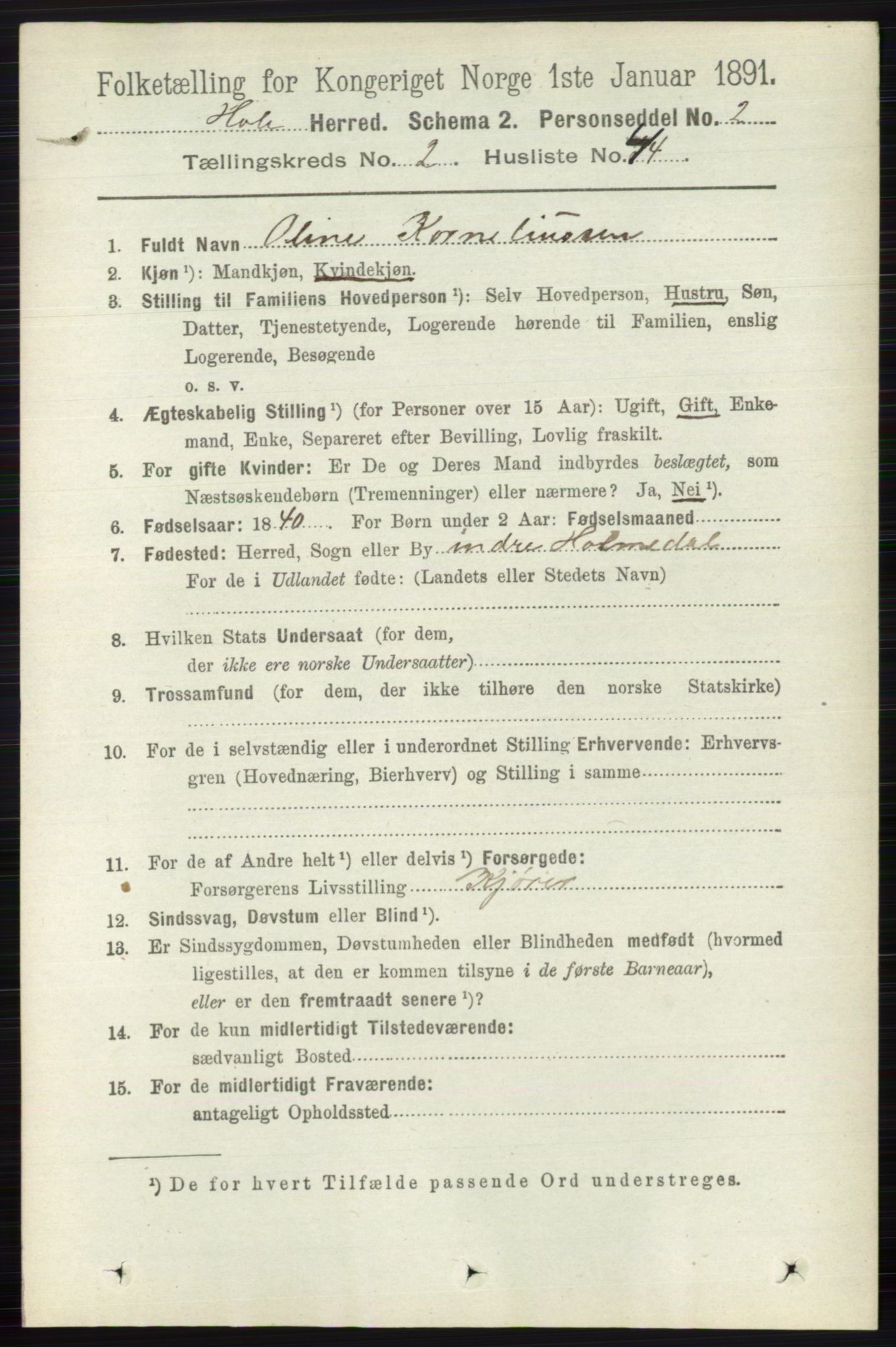 RA, 1891 census for 0612 Hole, 1891, p. 943