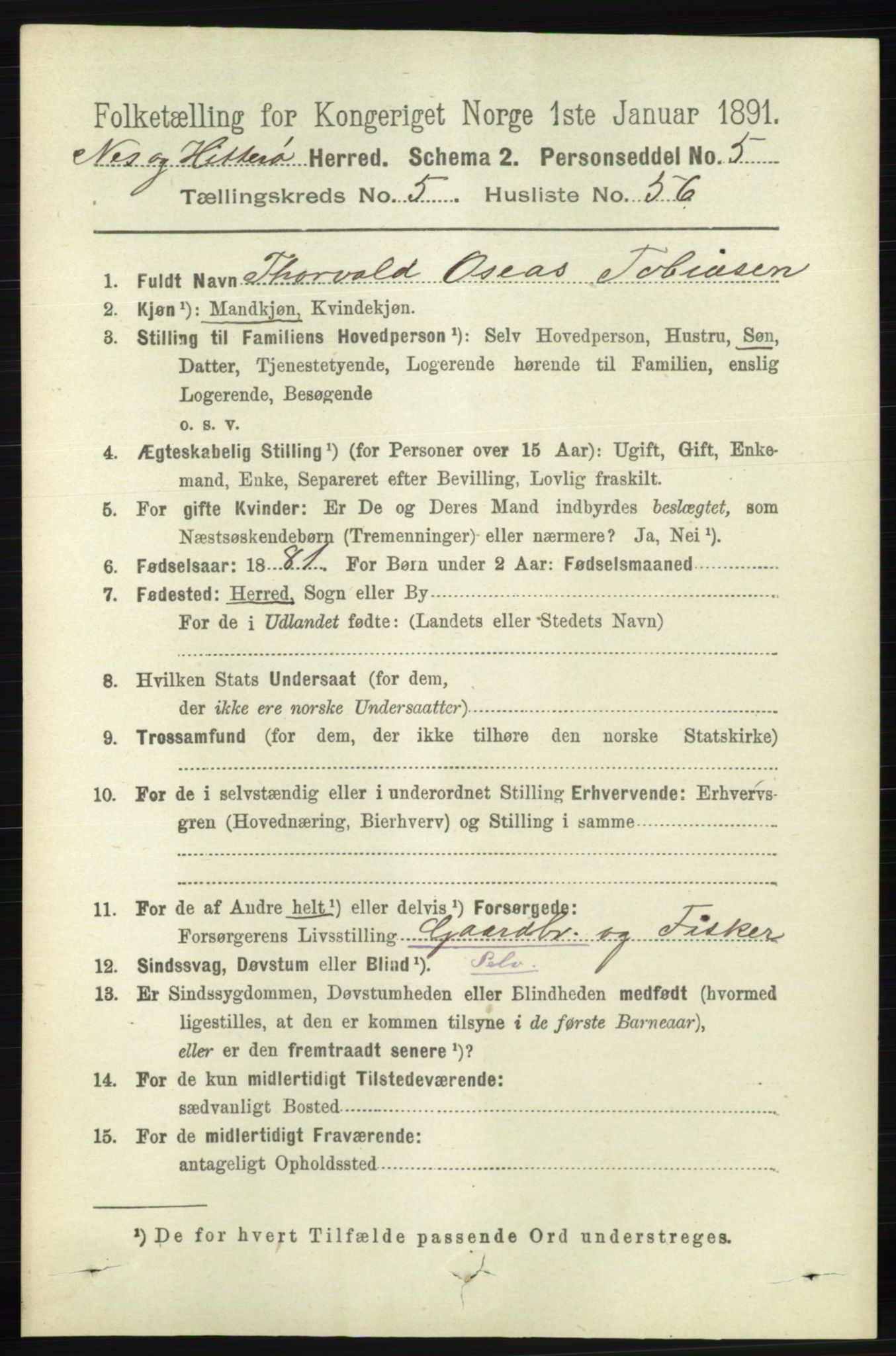 RA, 1891 census for 1043 Hidra og Nes, 1891, p. 2144