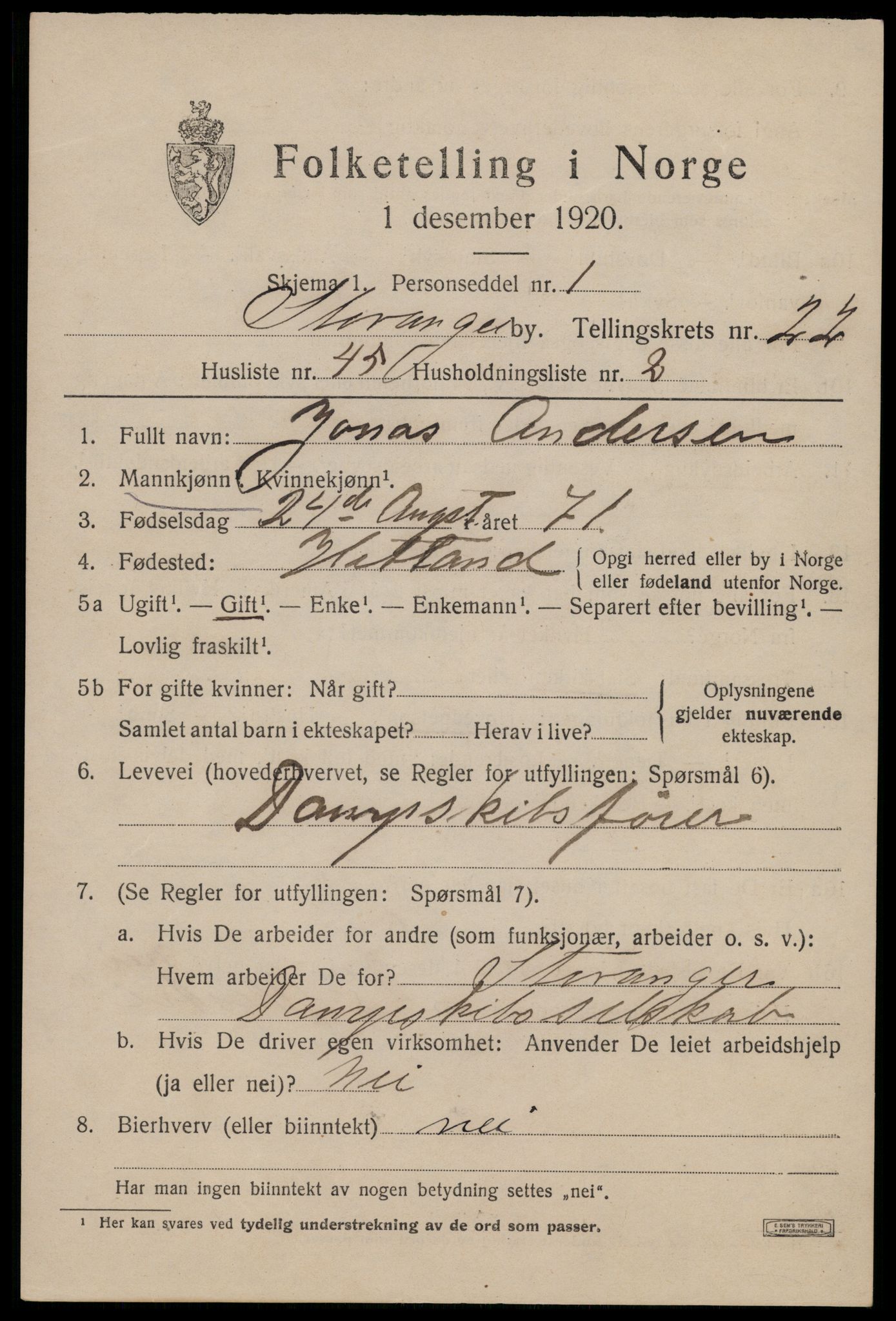 SAST, 1920 census for Stavanger, 1920, p. 74378