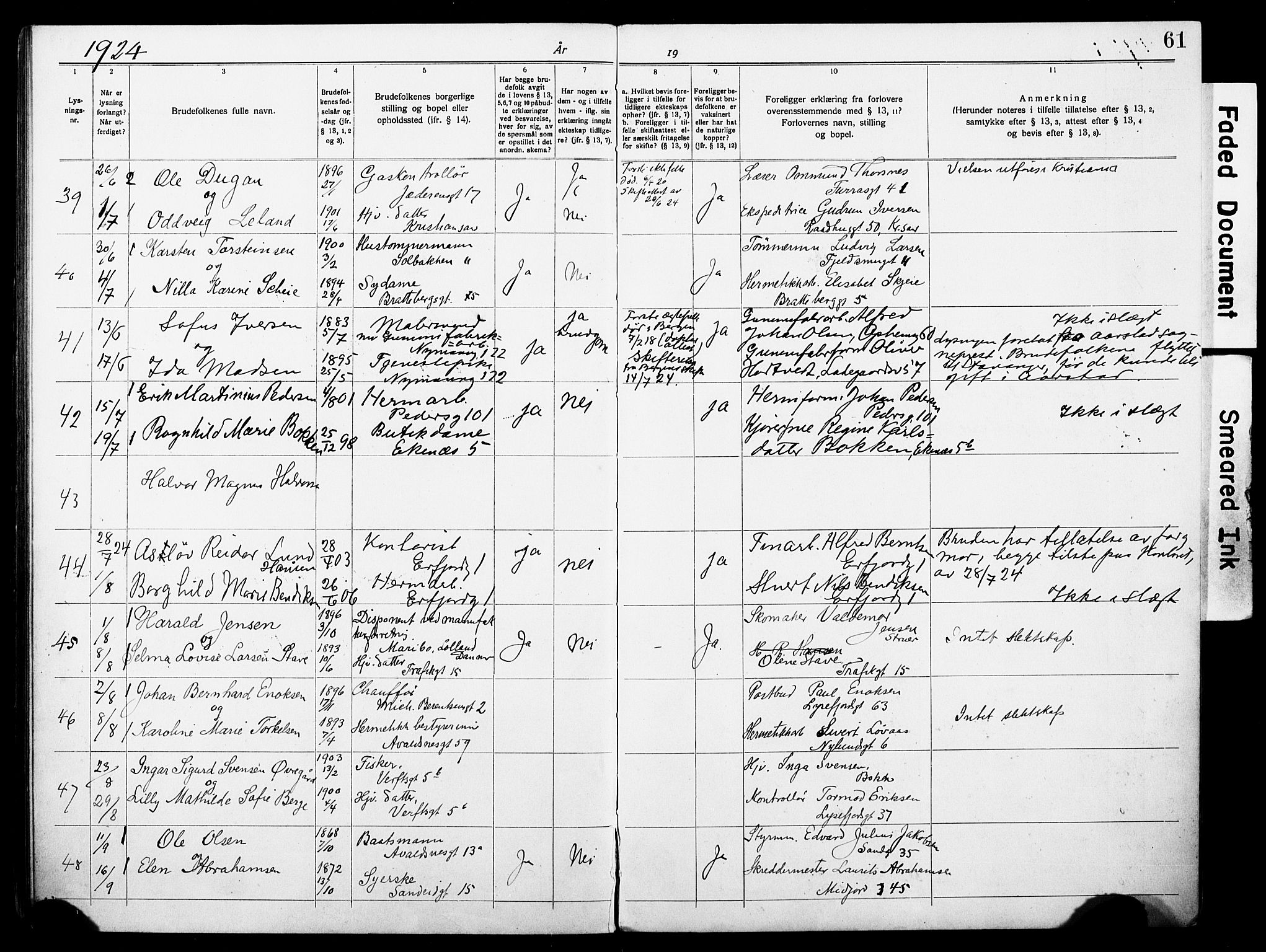 St. Johannes sokneprestkontor, AV/SAST-A-101814/001/70/705BA/L0004: Banns register no. 4, 1919-1928, p. 61