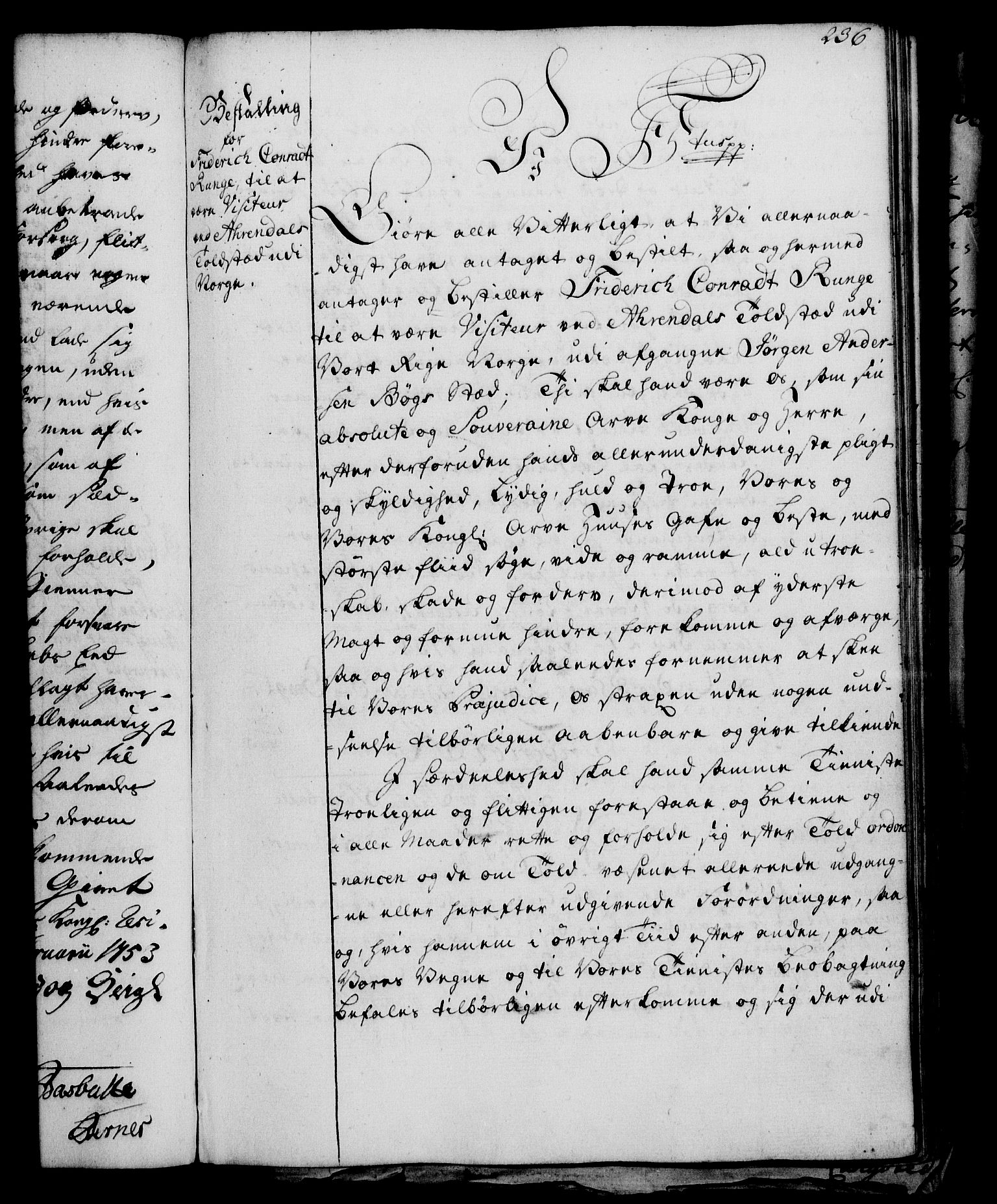 Rentekammeret, Kammerkanselliet, RA/EA-3111/G/Gg/Gge/L0003: Norsk bestallingsprotokoll med register (merket RK 53.27), 1745-1761, p. 236