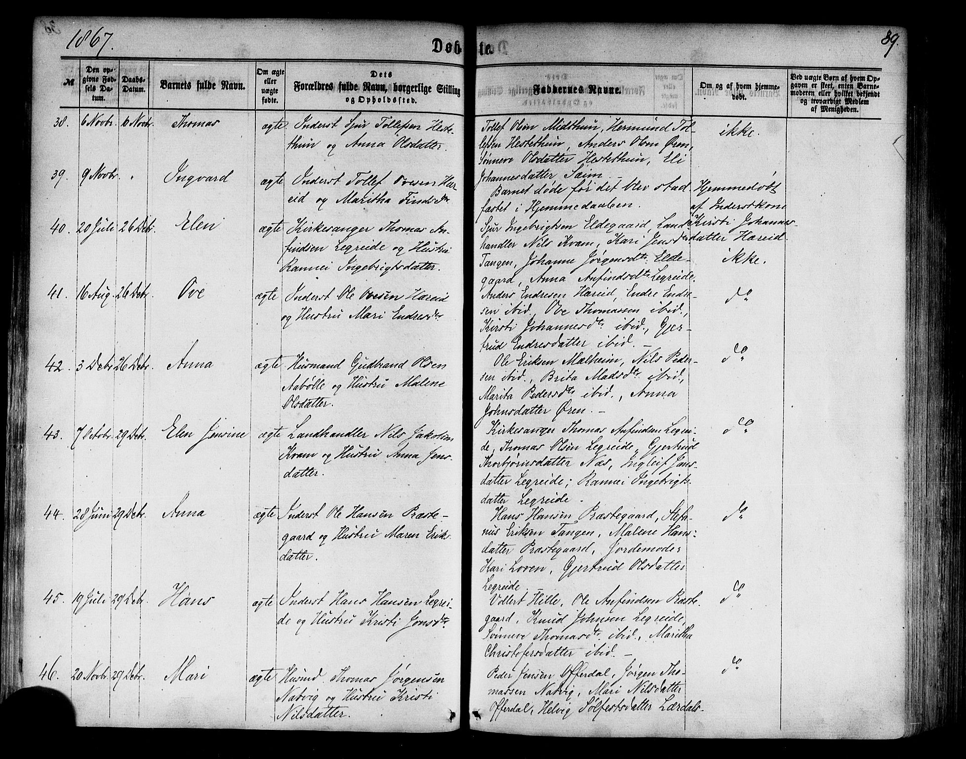 Årdal sokneprestembete, SAB/A-81701: Parish register (official) no. A 3, 1863-1886, p. 39