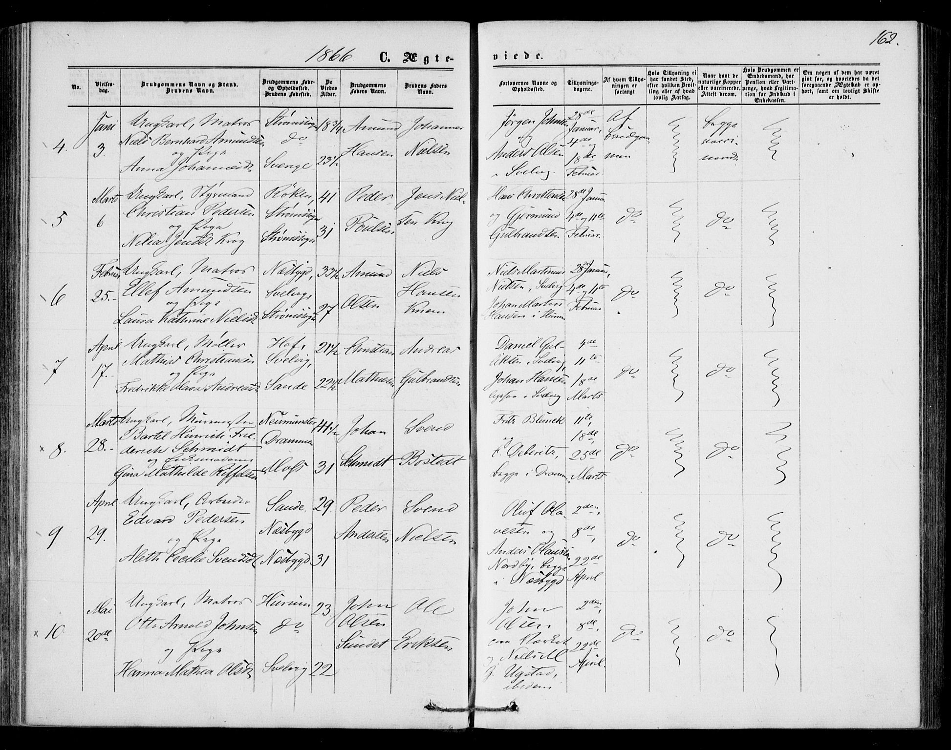 Strømm kirkebøker, AV/SAKO-A-322/F/Fa/L0001: Parish register (official) no. I 1, 1861-1869, p. 162