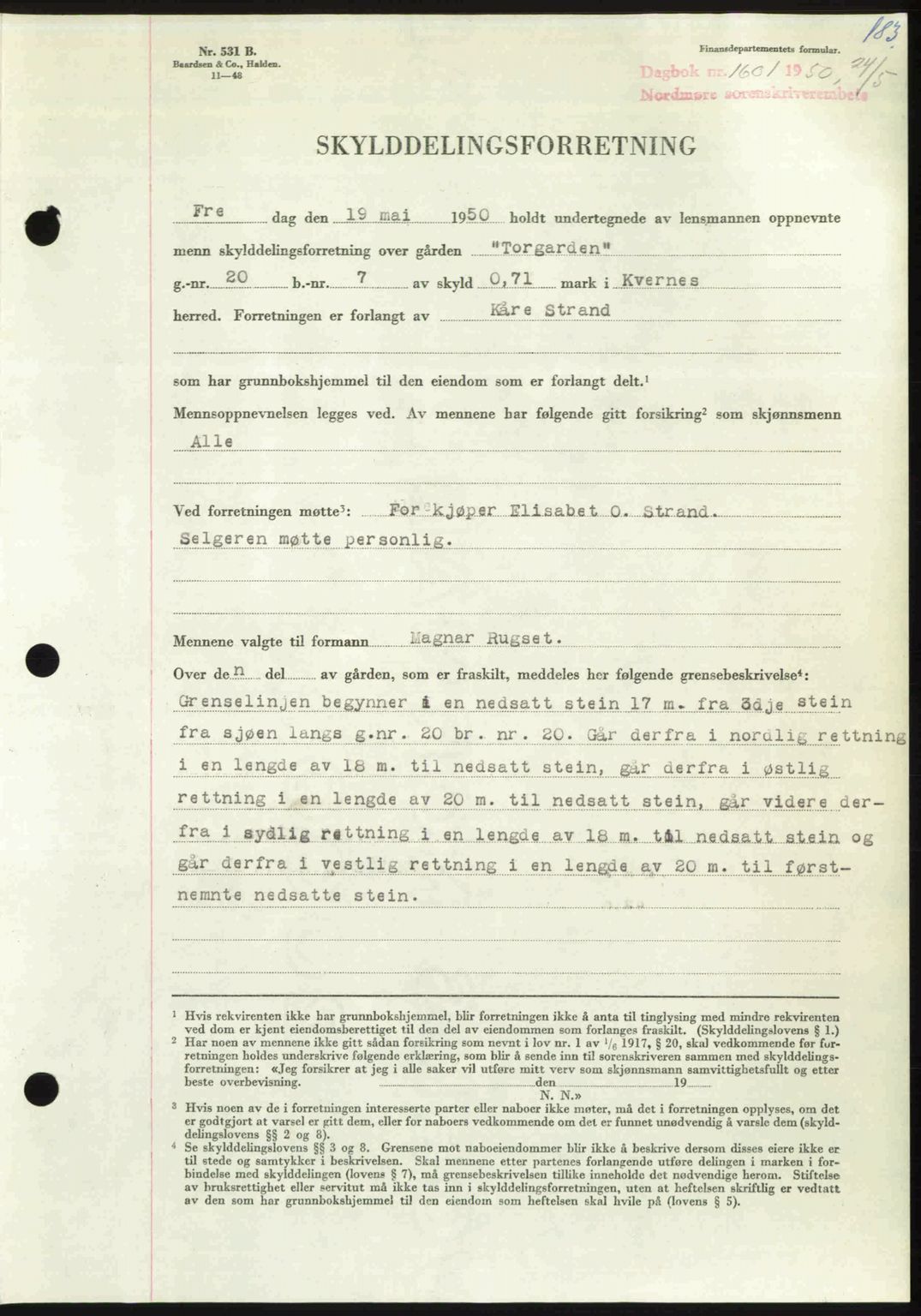 Nordmøre sorenskriveri, AV/SAT-A-4132/1/2/2Ca: Mortgage book no. A115, 1950-1950, Diary no: : 1601/1950