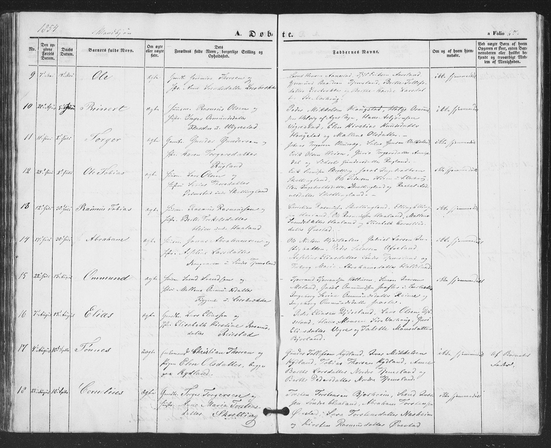 Hå sokneprestkontor, SAST/A-101801/001/30BA/L0007: Parish register (official) no. A 6, 1842-1855, p. 67