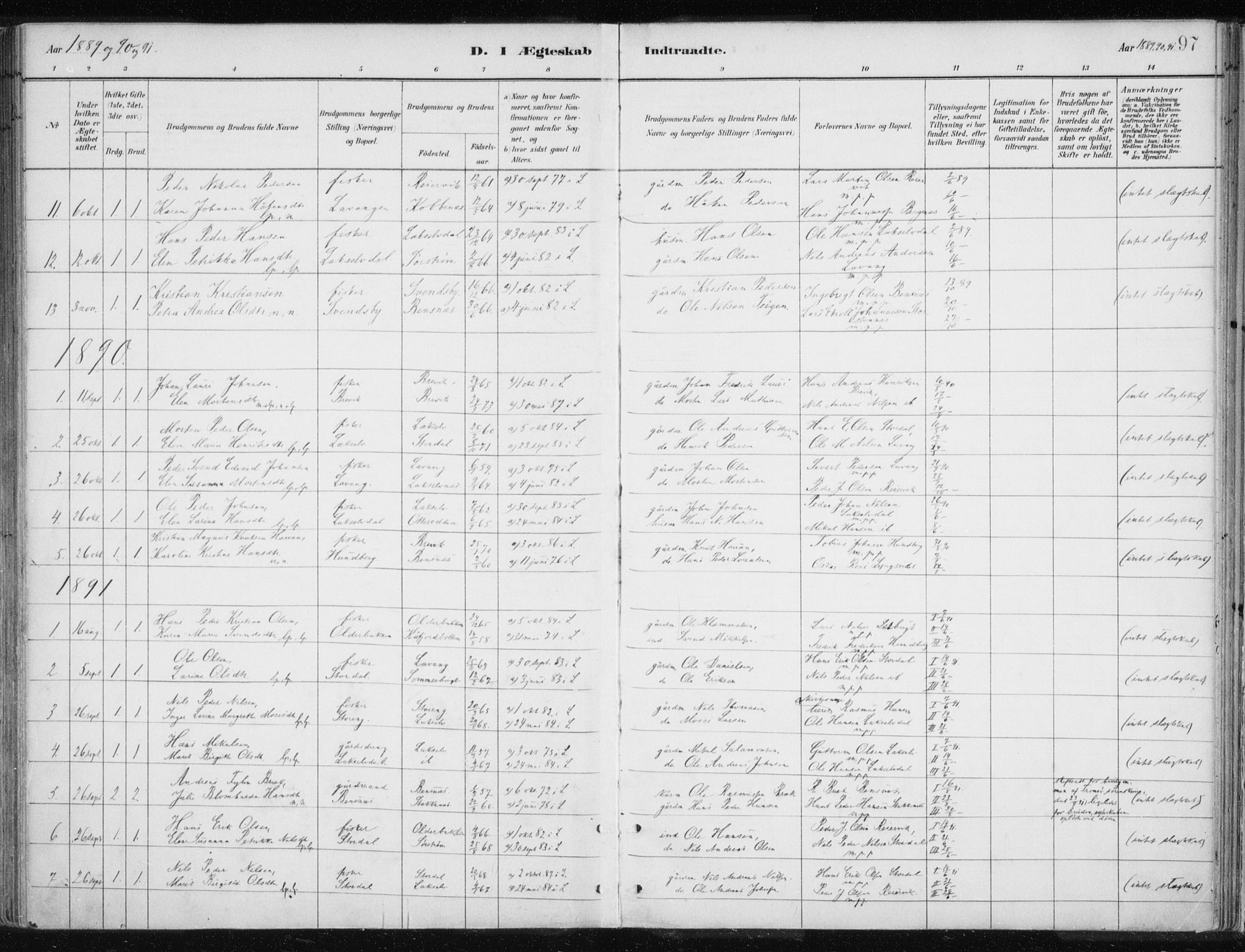 Lyngen sokneprestembete, SATØ/S-1289/H/He/Hea/L0010kirke: Parish register (official) no. 10, 1883-1904, p. 97