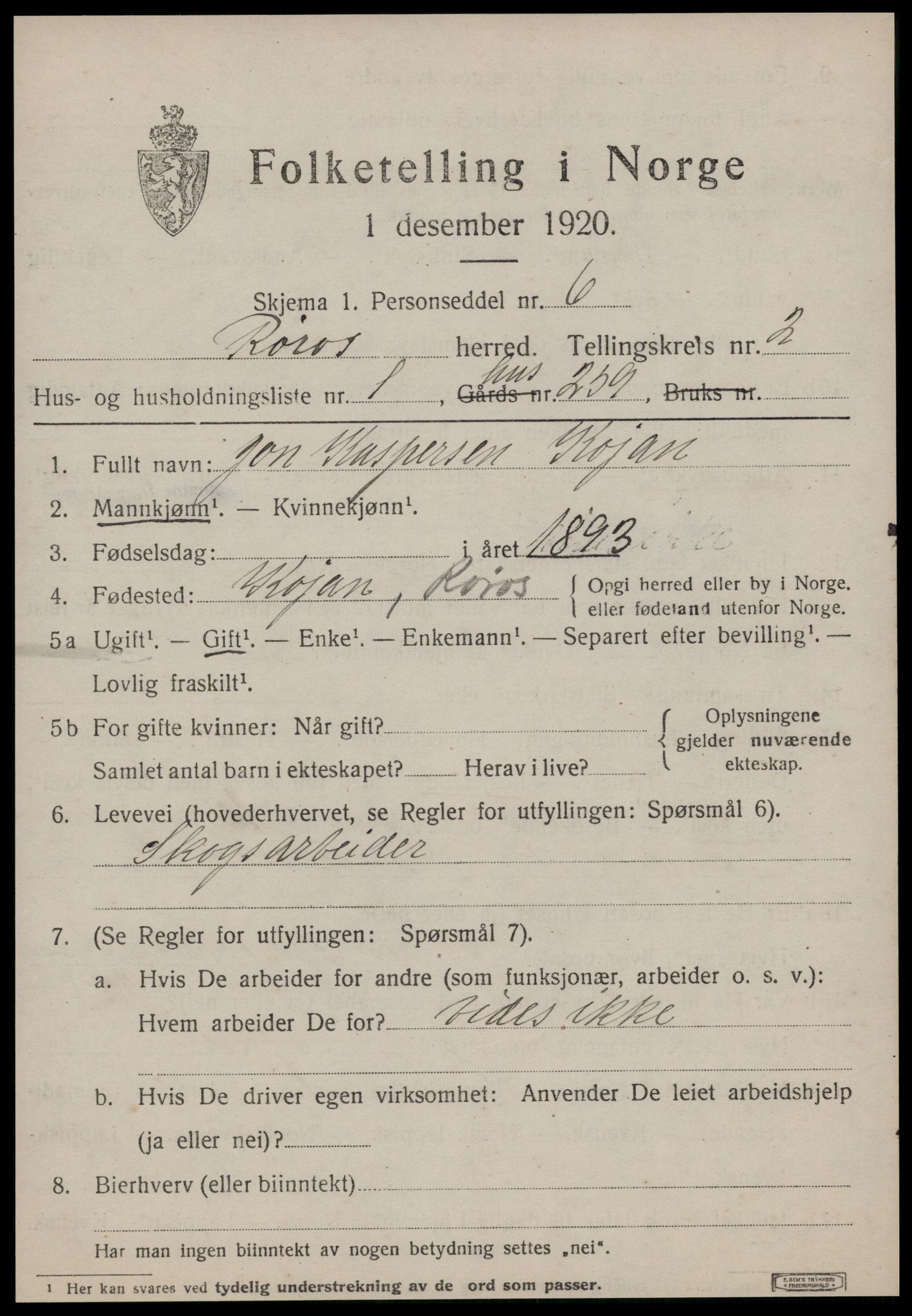 SAT, 1920 census for Røros, 1920, p. 2754