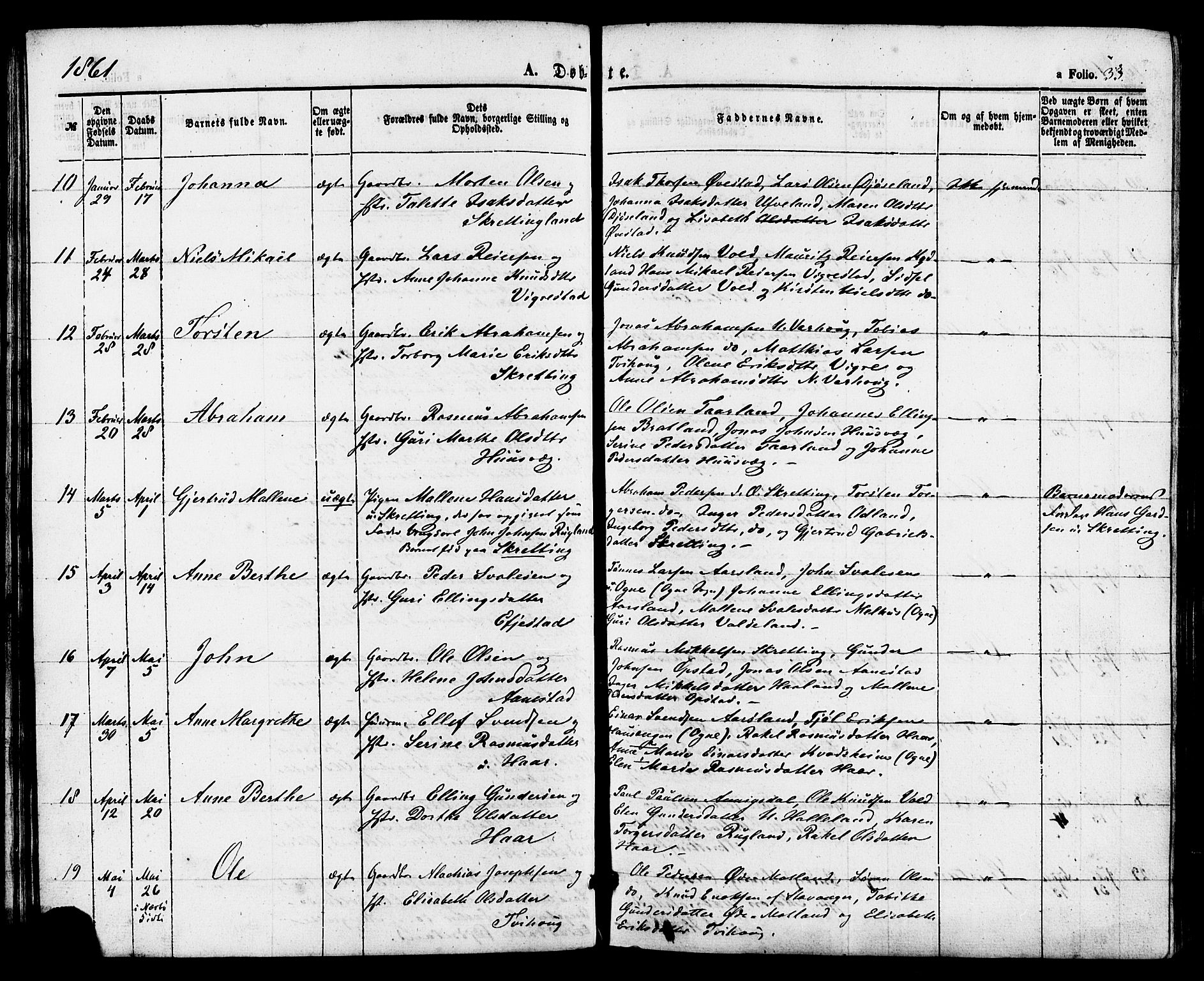 Hå sokneprestkontor, AV/SAST-A-101801/001/30BA/L0009: Parish register (official) no. A 8, 1855-1878, p. 33