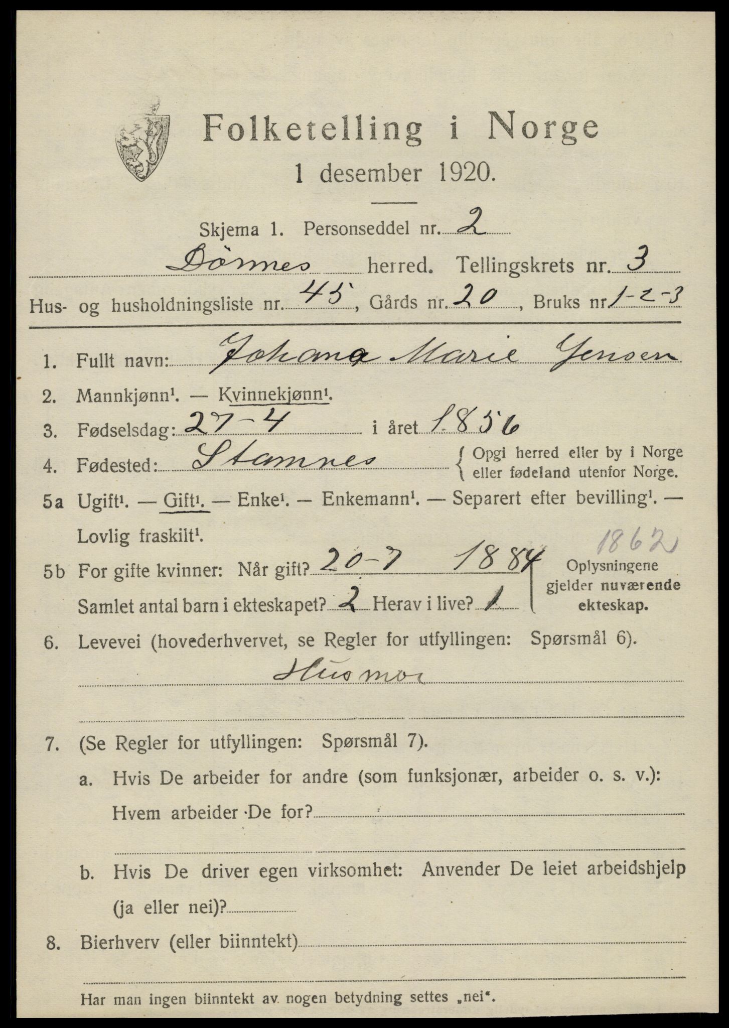 SAT, 1920 census for Dønnes, 1920, p. 2148