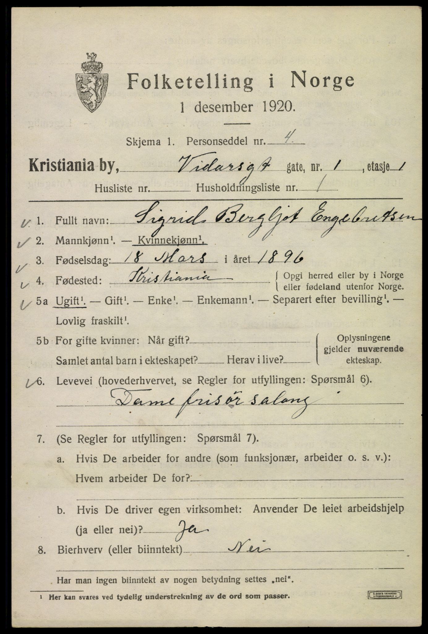 SAO, 1920 census for Kristiania, 1920, p. 636231