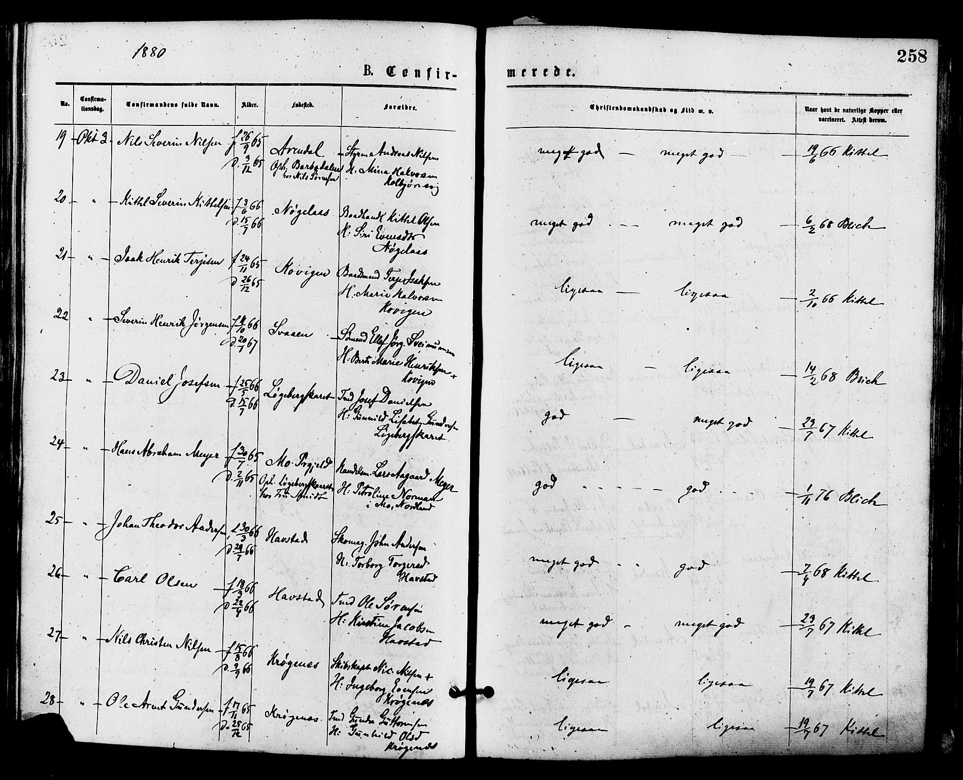 Barbu sokneprestkontor, AV/SAK-1111-0003/F/Fa/L0001: Parish register (official) no. A 1 /1, 1878-1883, p. 258