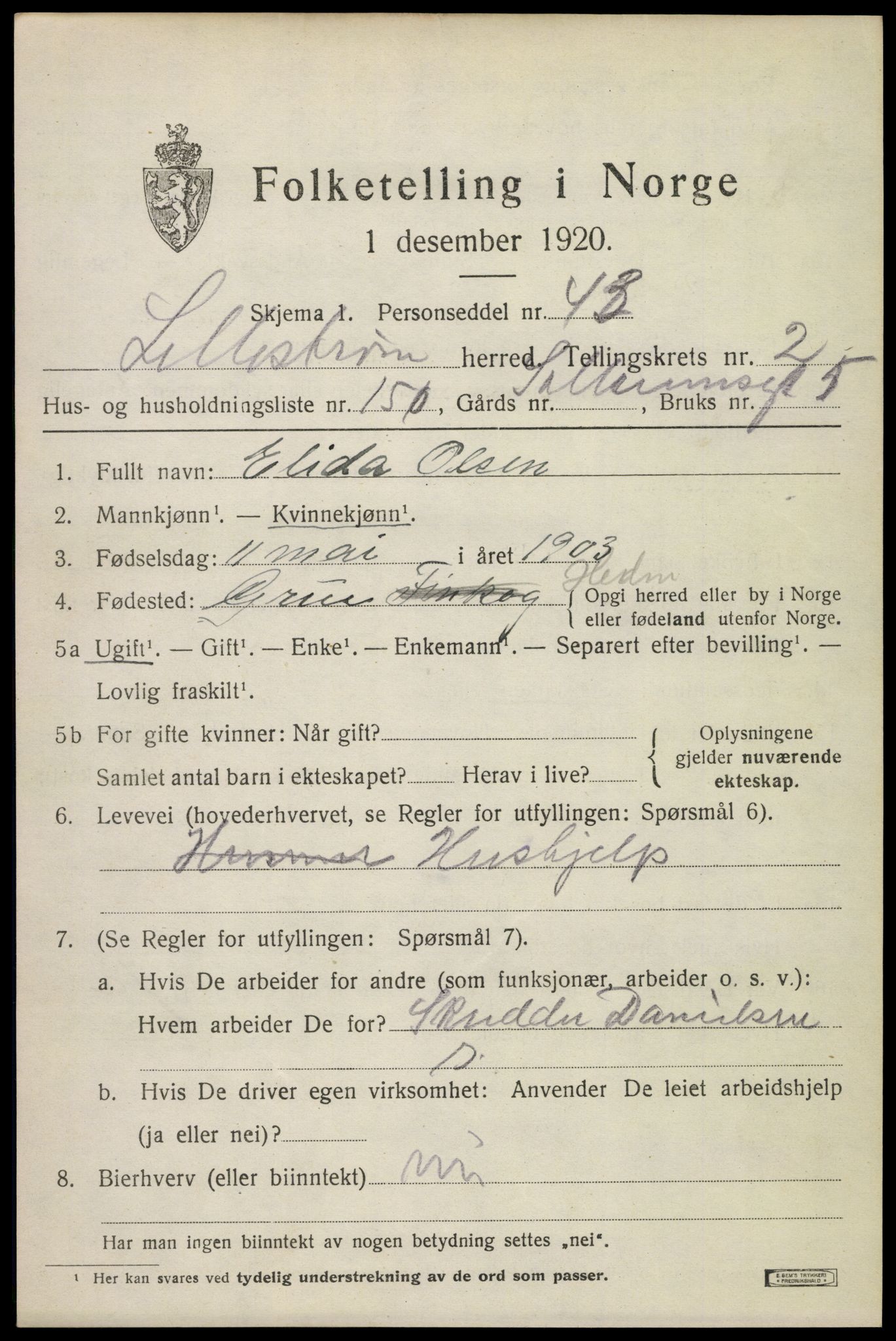 SAO, 1920 census for Lillestrøm, 1920, p. 7450