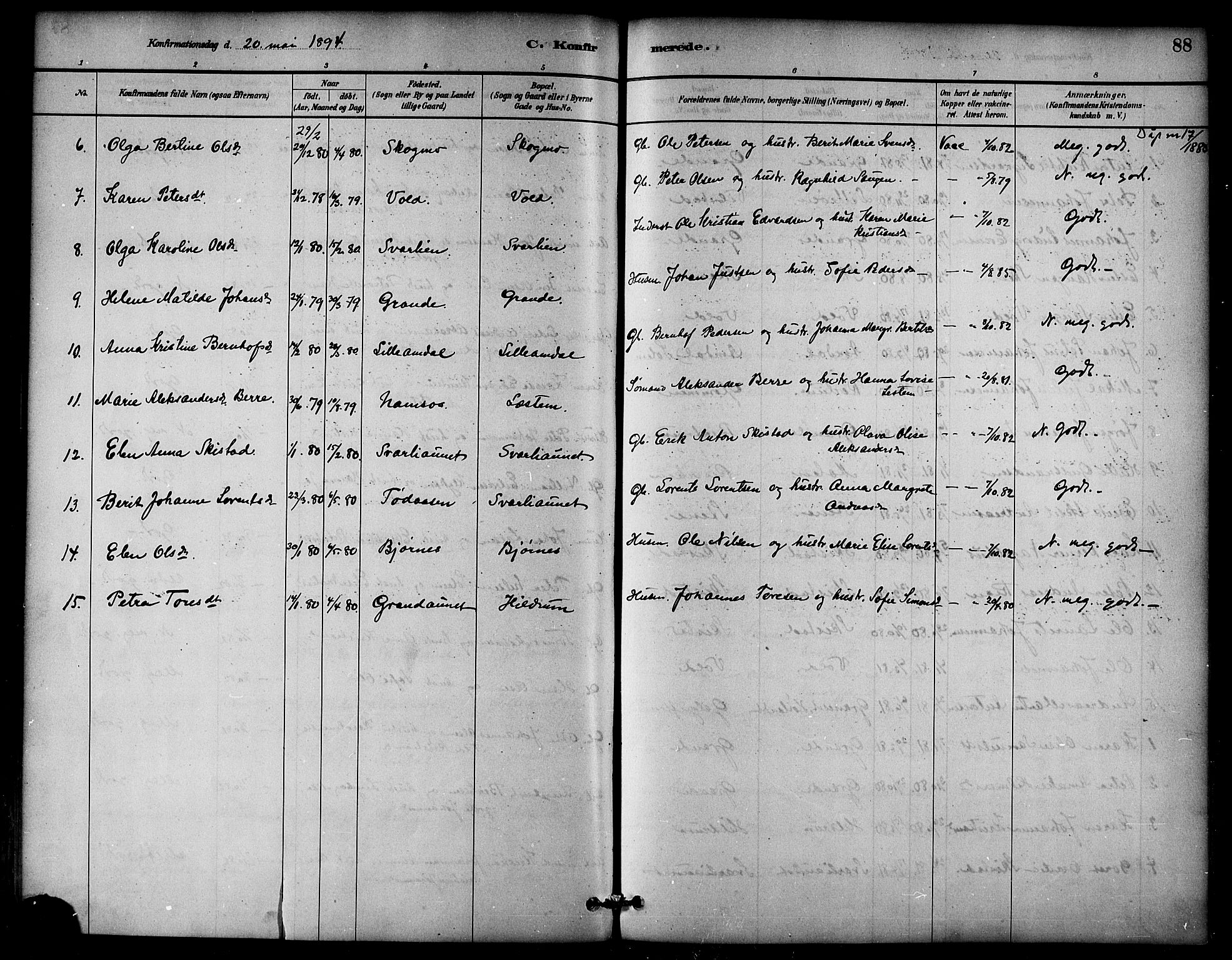 Ministerialprotokoller, klokkerbøker og fødselsregistre - Nord-Trøndelag, AV/SAT-A-1458/764/L0555: Parish register (official) no. 764A10, 1881-1896, p. 88