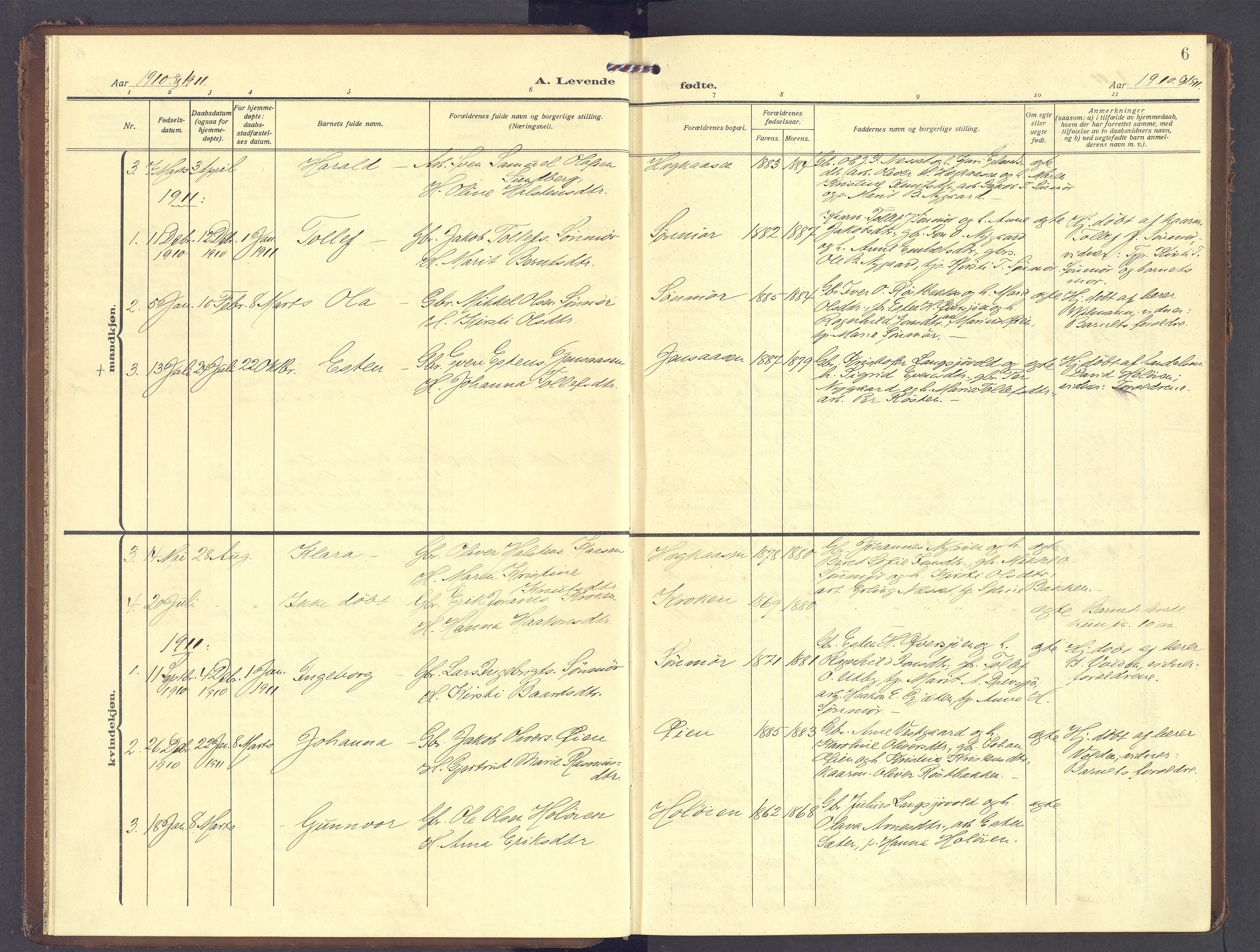 Tolga prestekontor, AV/SAH-PREST-062/K/L0013: Parish register (official) no. 13, 1908-1915, p. 6