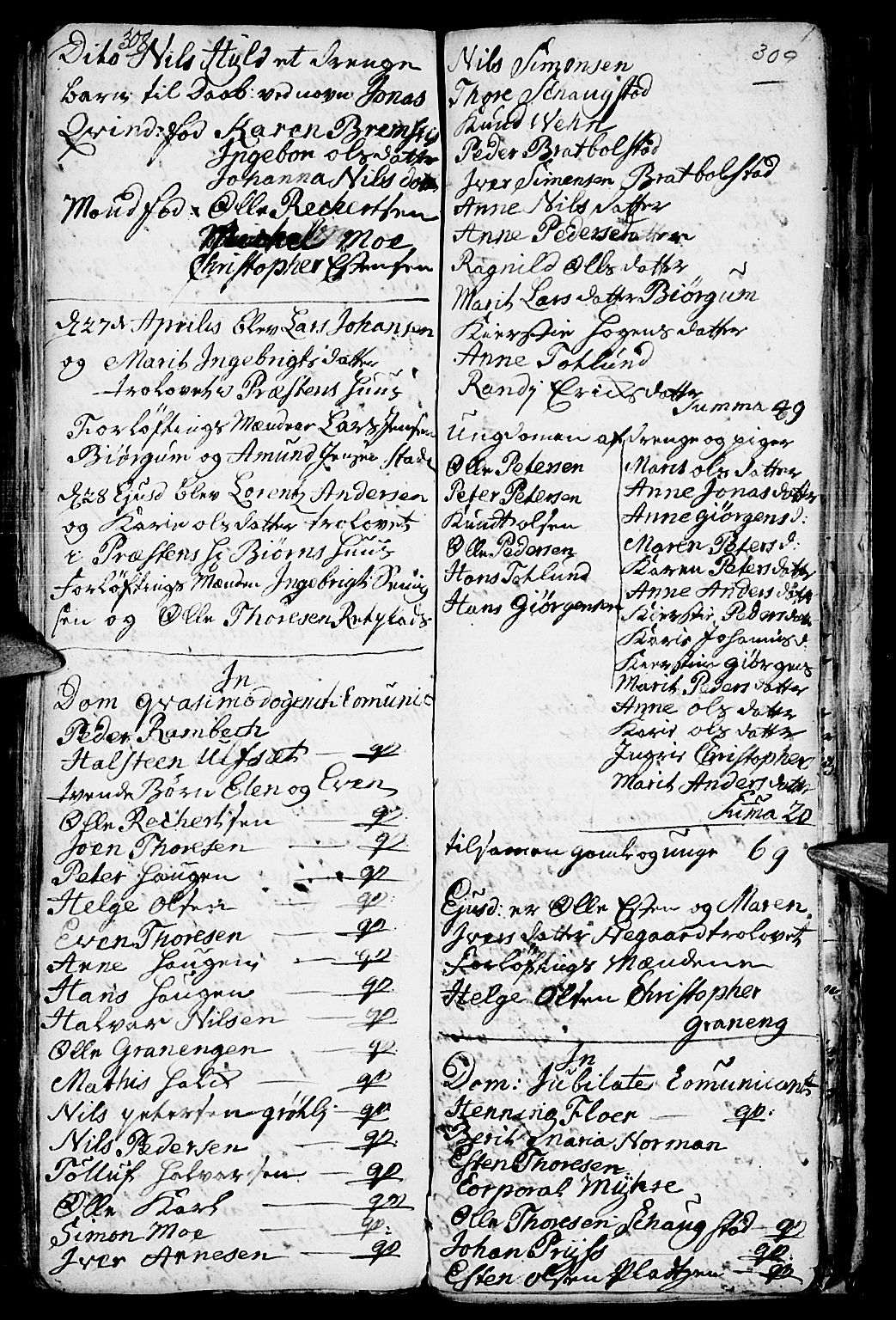 Kvikne prestekontor, SAH/PREST-064/H/Ha/Haa/L0001: Parish register (official) no. 1, 1740-1756, p. 308-309