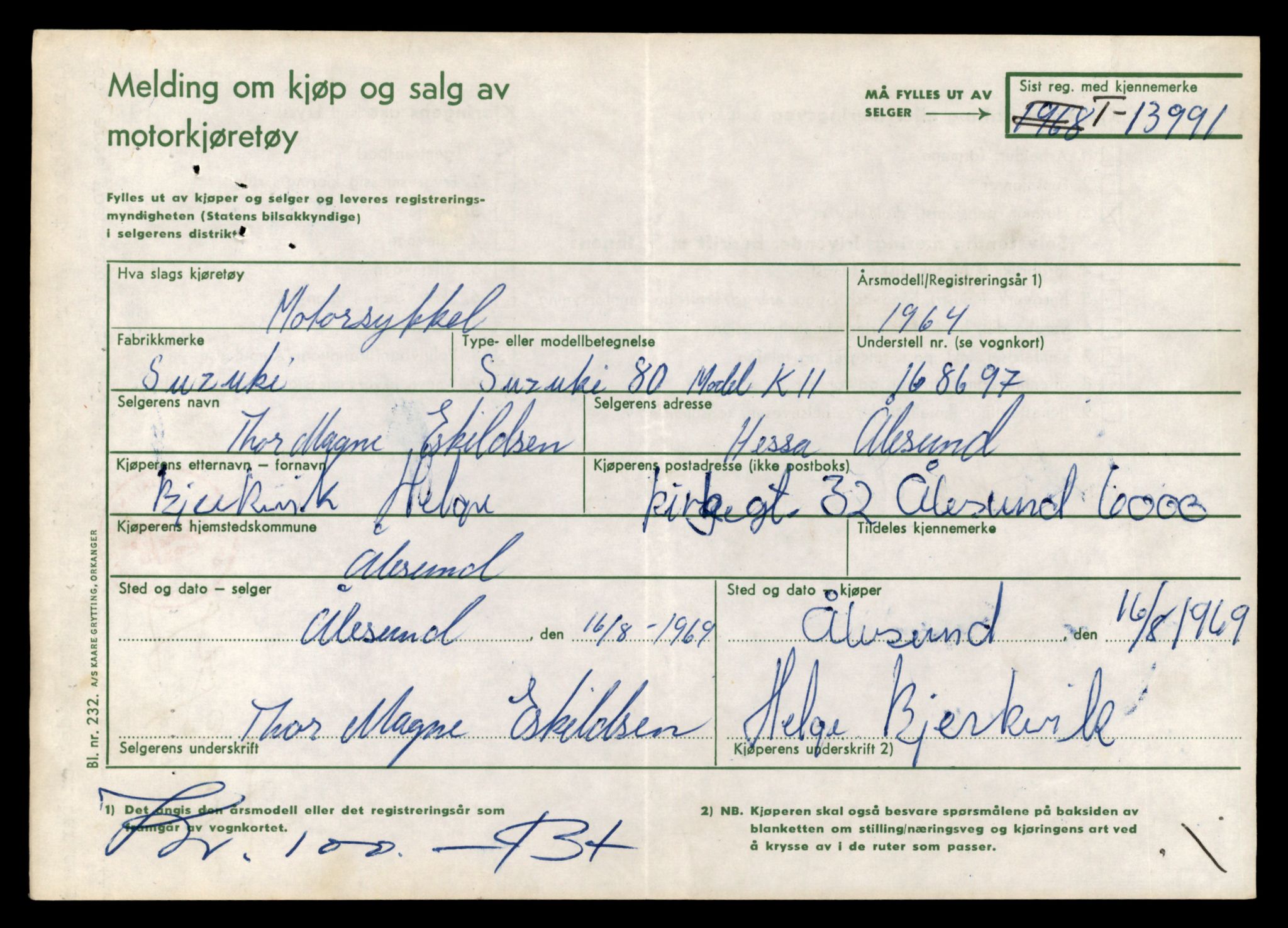 Møre og Romsdal vegkontor - Ålesund trafikkstasjon, AV/SAT-A-4099/F/Fe/L0042: Registreringskort for kjøretøy T 13906 - T 14079, 1927-1998, p. 1235