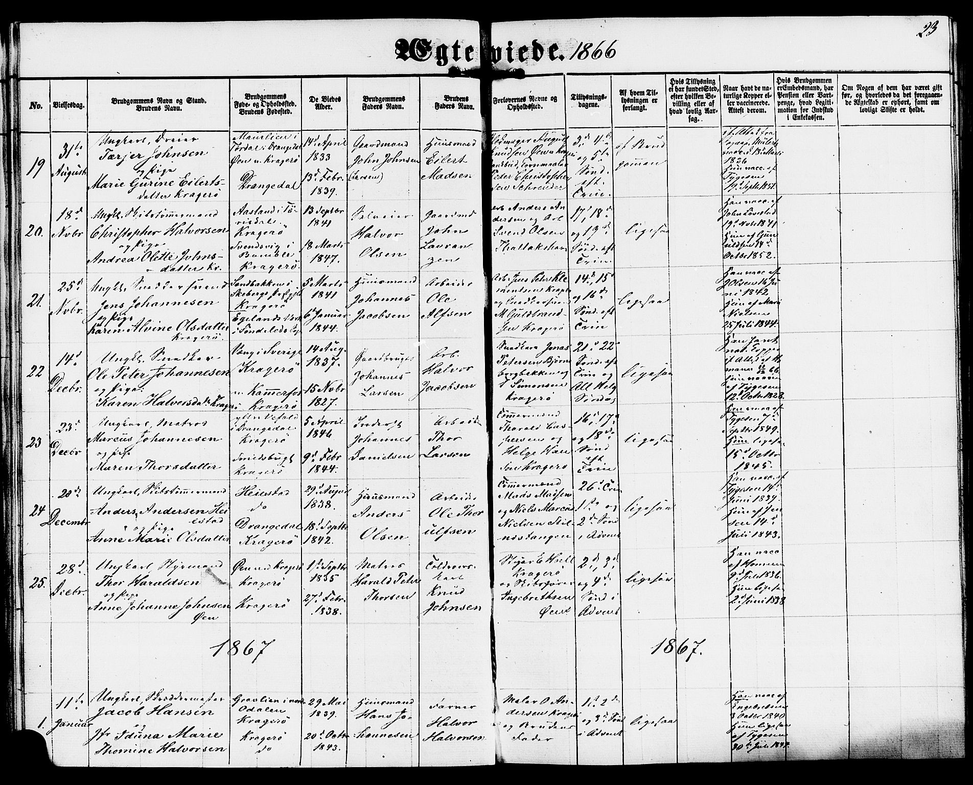 Kragerø kirkebøker, AV/SAKO-A-278/F/Fa/L0009: Parish register (official) no. 9, 1861-1886, p. 23