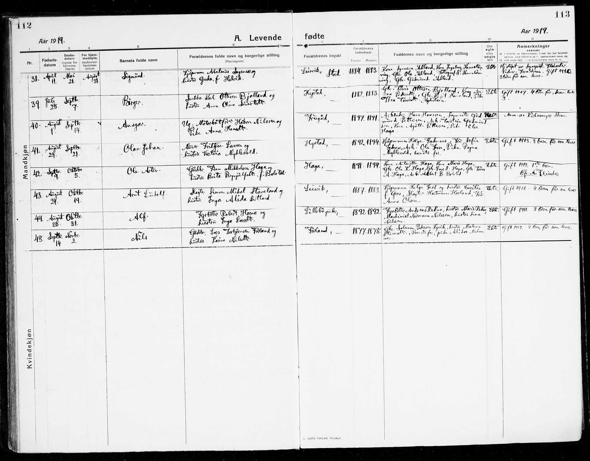 Stord sokneprestembete, AV/SAB-A-78201/H/Haa: Parish register (official) no. B 3, 1913-1925, p. 112-113