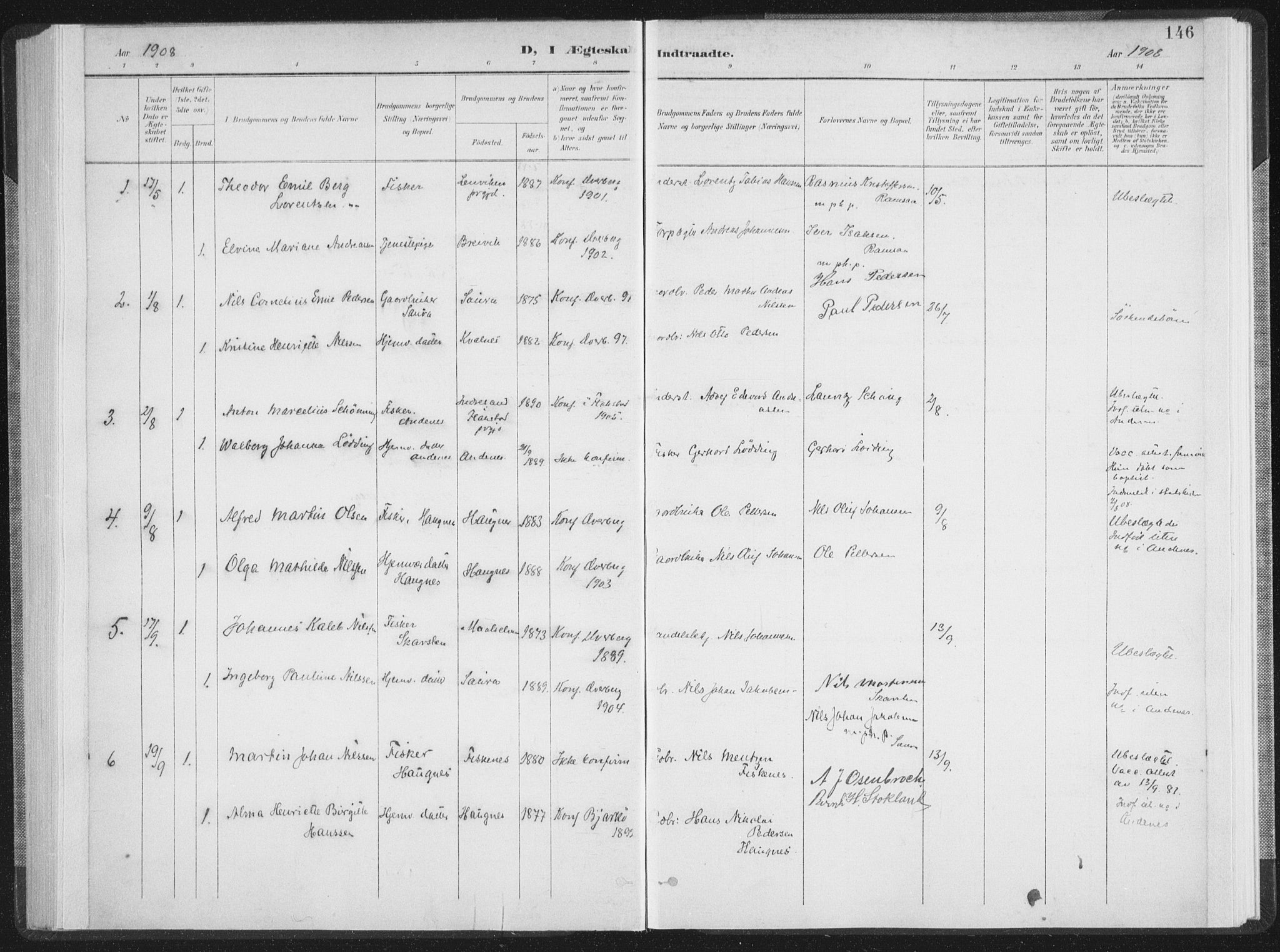 Ministerialprotokoller, klokkerbøker og fødselsregistre - Nordland, AV/SAT-A-1459/897/L1400: Parish register (official) no. 897A07, 1897-1908, p. 146