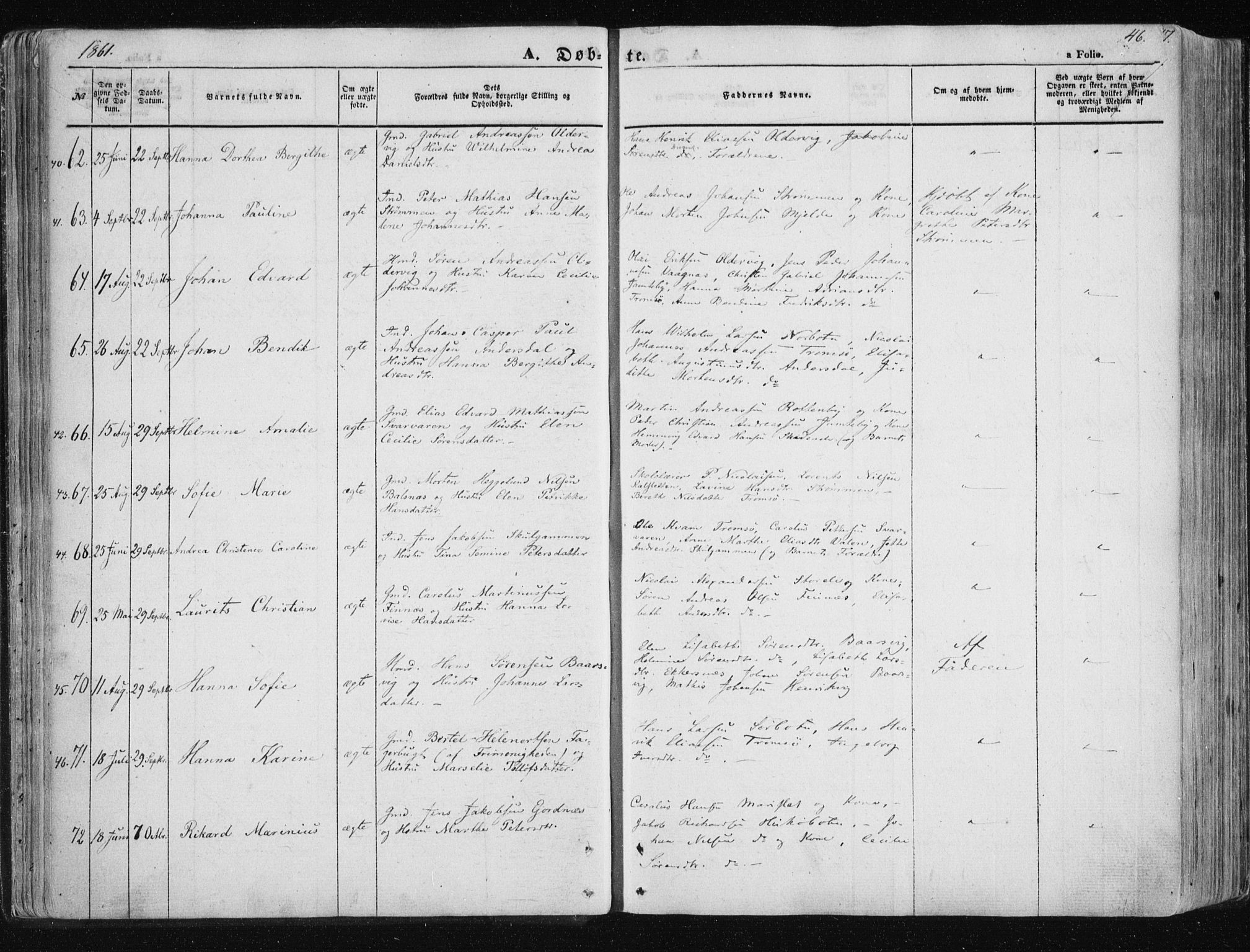 Tromsøysund sokneprestkontor, SATØ/S-1304/G/Ga/L0001kirke: Parish register (official) no. 1, 1856-1867, p. 46