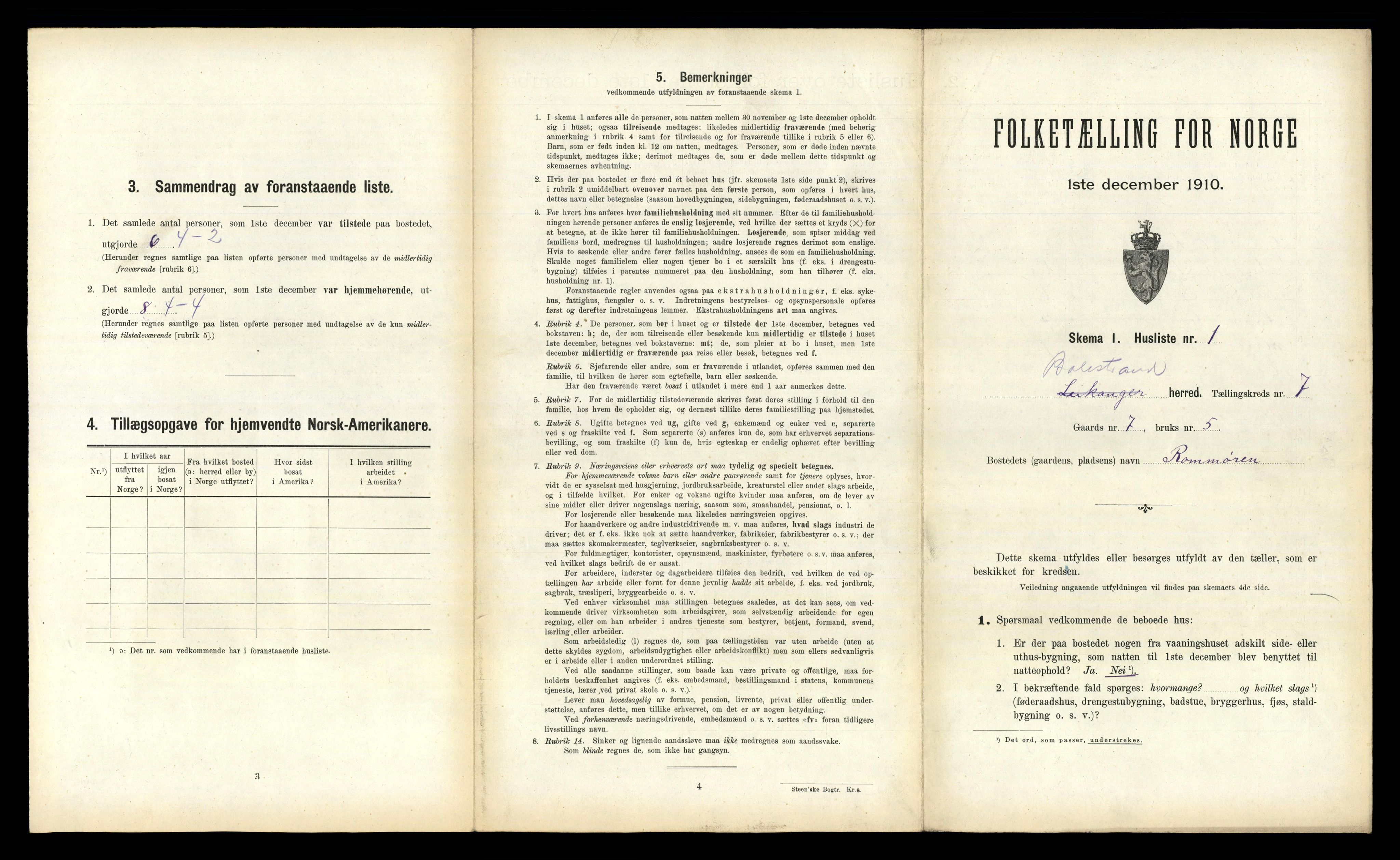 RA, 1910 census for Balestrand, 1910, p. 484