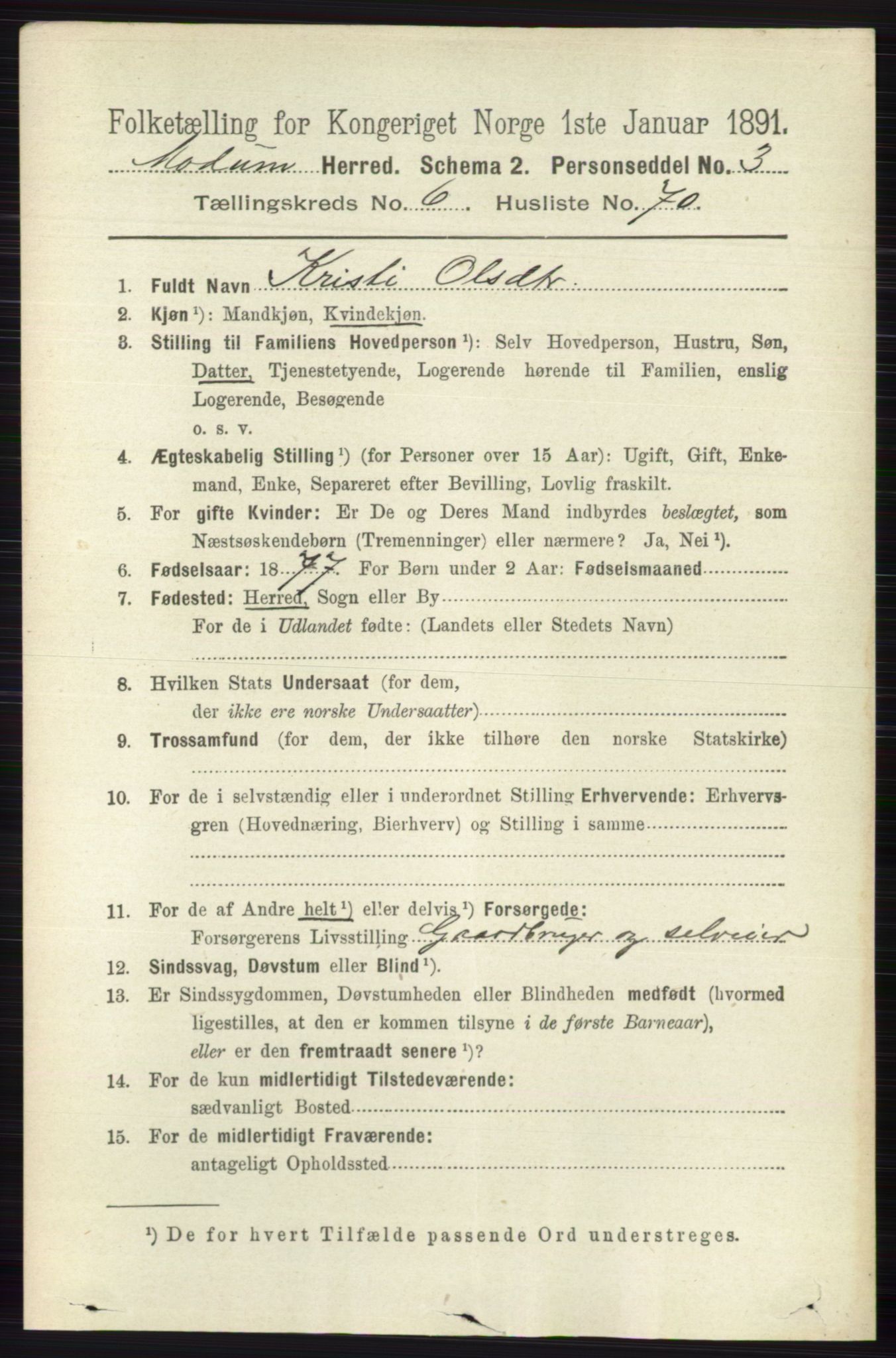 RA, 1891 census for 0623 Modum, 1891, p. 2710