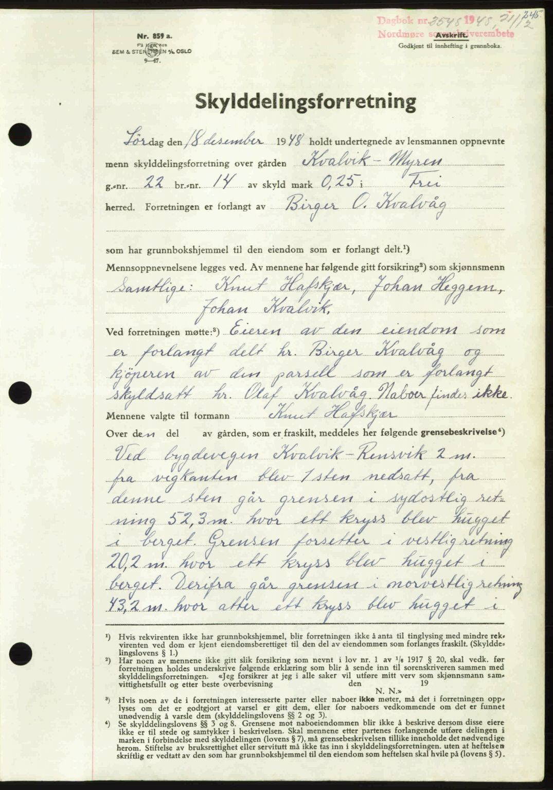 Nordmøre sorenskriveri, AV/SAT-A-4132/1/2/2Ca: Mortgage book no. A110, 1948-1949, Diary no: : 3548/1948